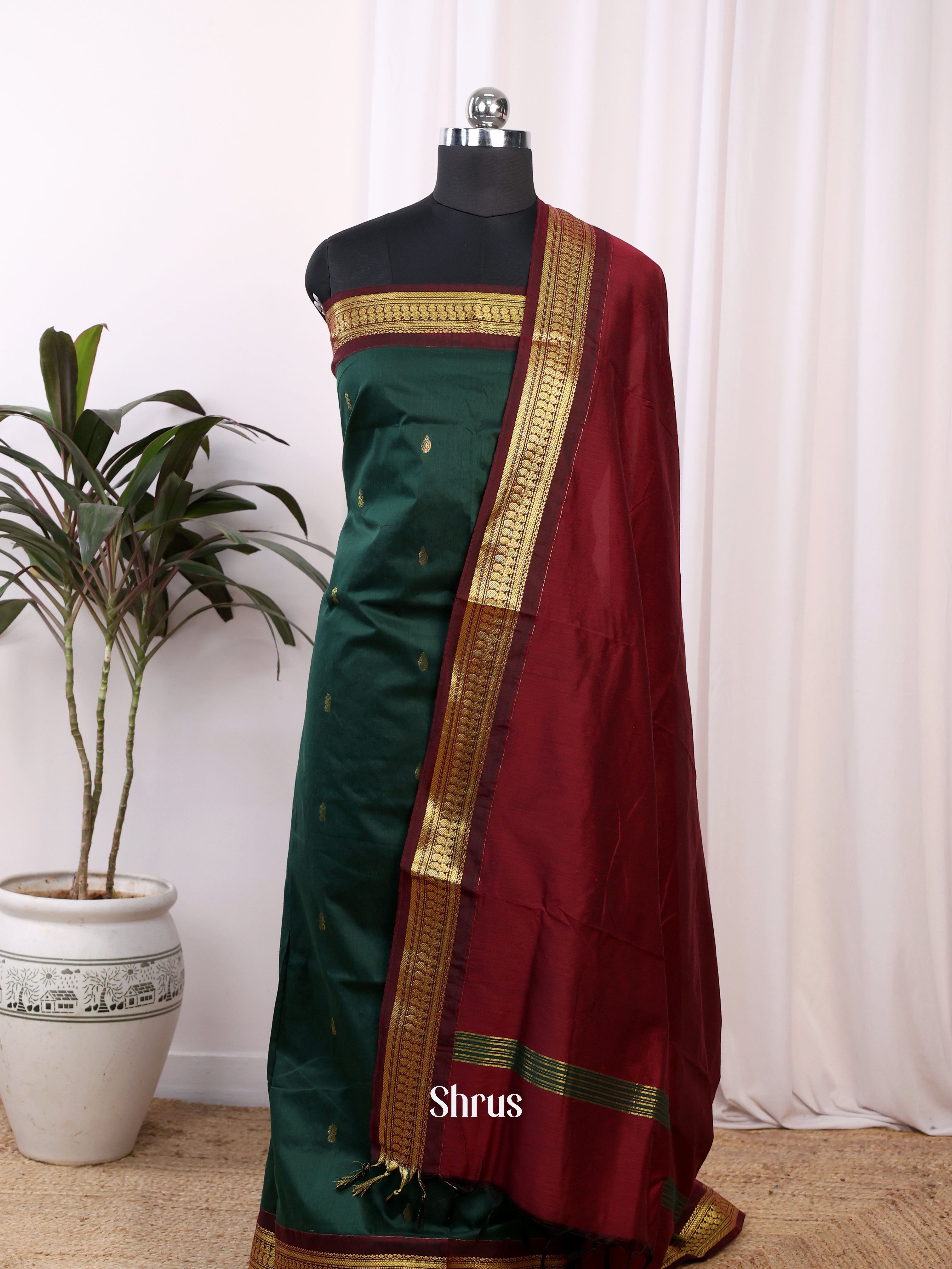 Green & Maroon - Kalyani Cotton salwar unstitch - Shop on Shrus.com