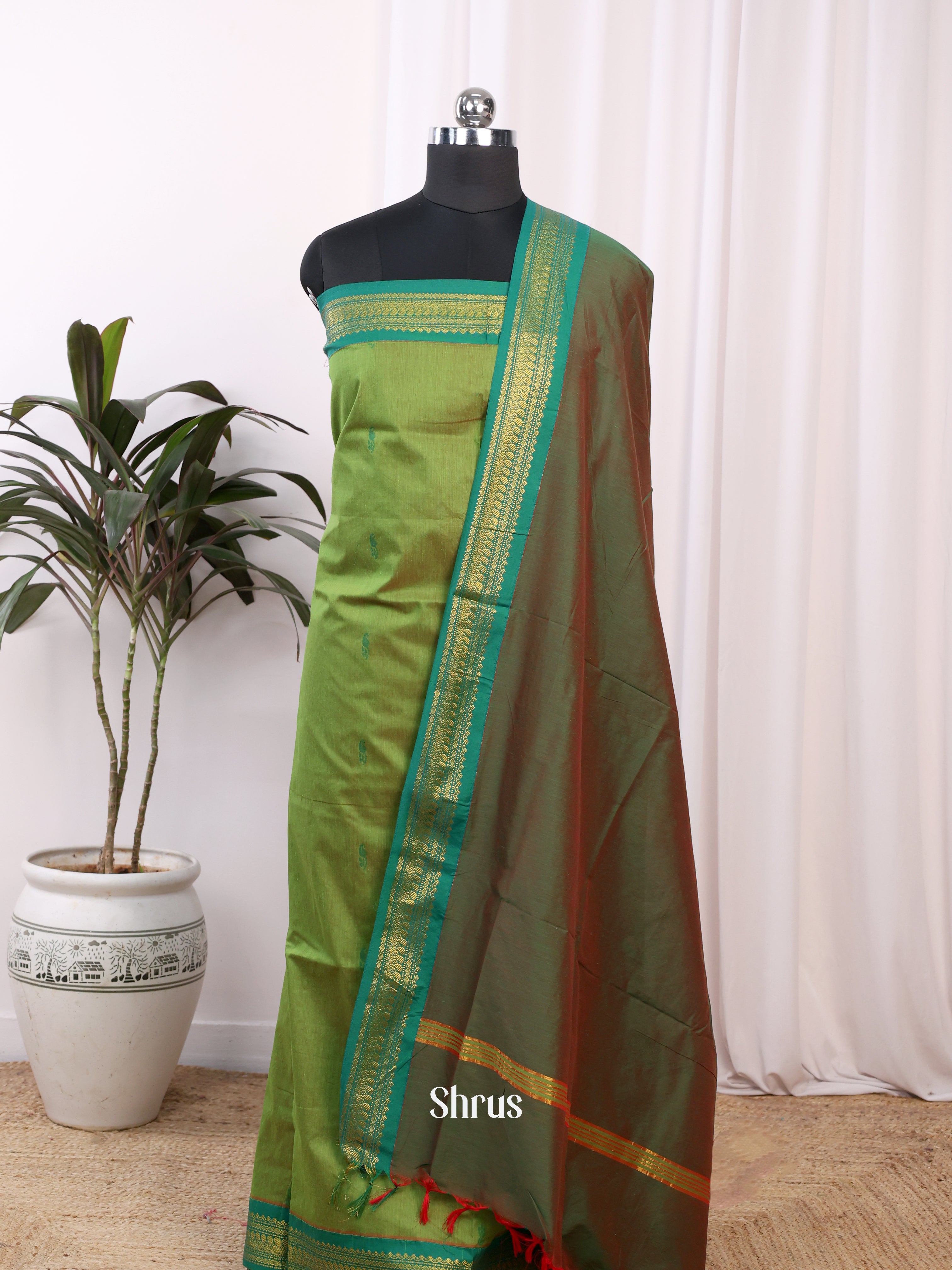 Shades of Green - Kalyani Cotton salwar unstitch - Shop on Shrus.com