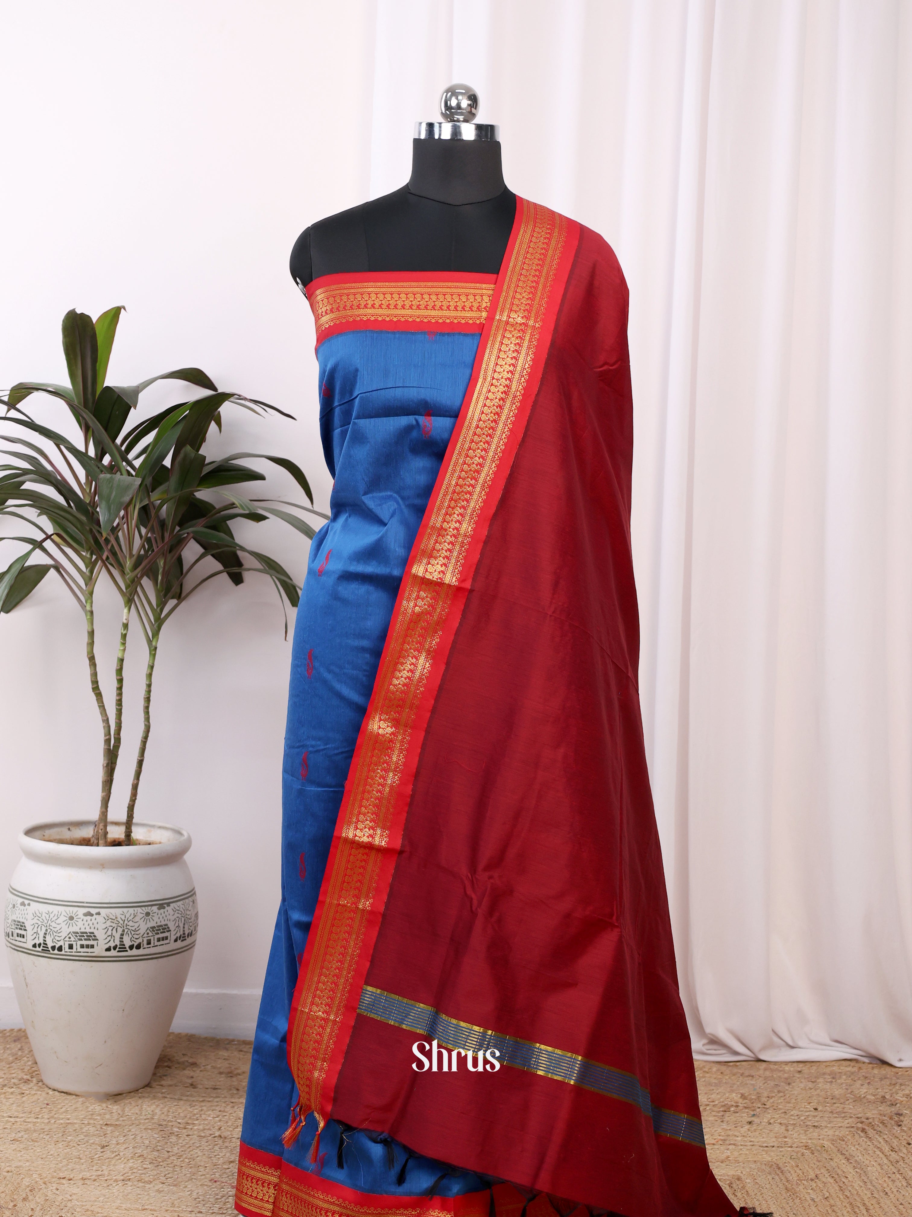 Blue & Maroon - Kalyani Cotton salwar unstitch - Shop on Shrus.com