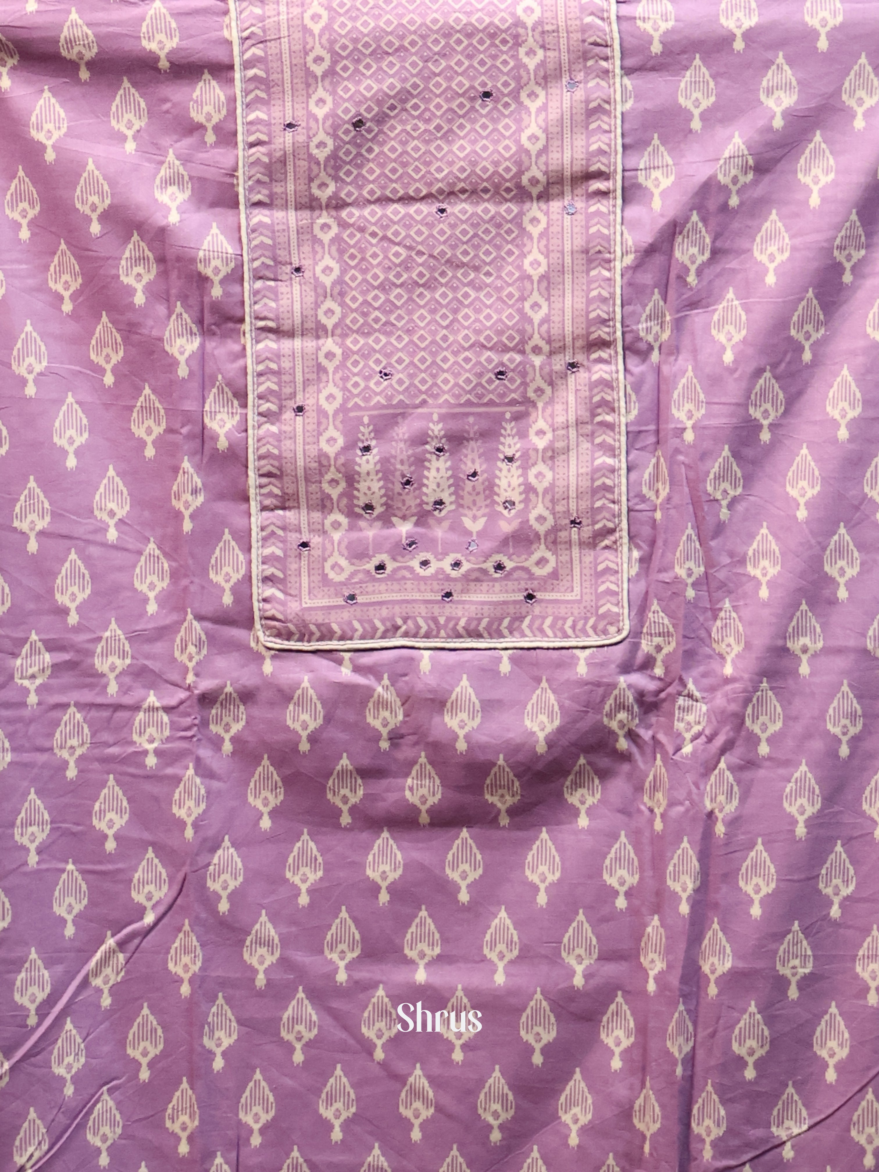Purple - Cotton Salwar Suit Unstitched Top, Bottom & Dupatta - CJS11039 - Shop on Shrus.com