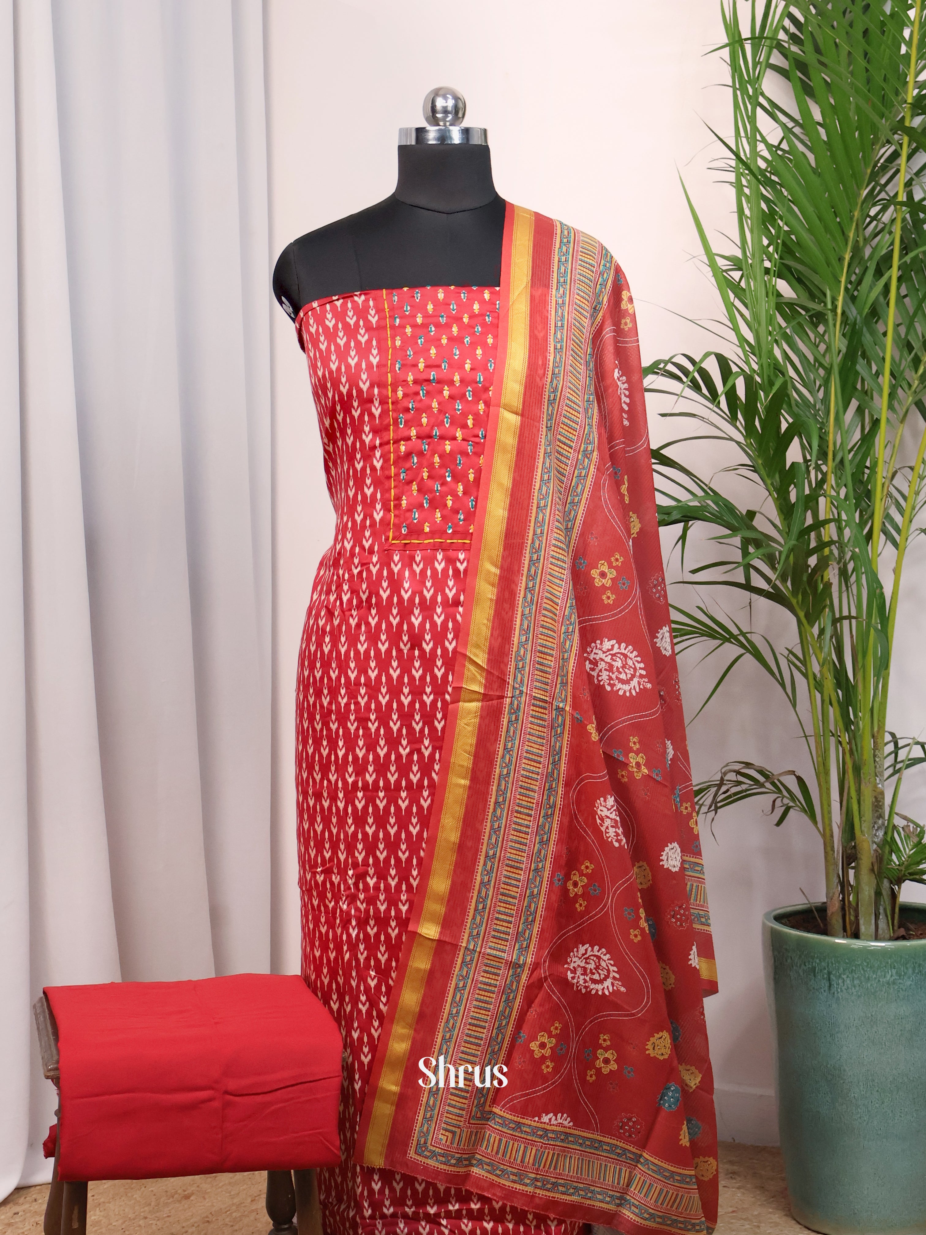 Red- Cotton salwar - Shop on Shrus.com