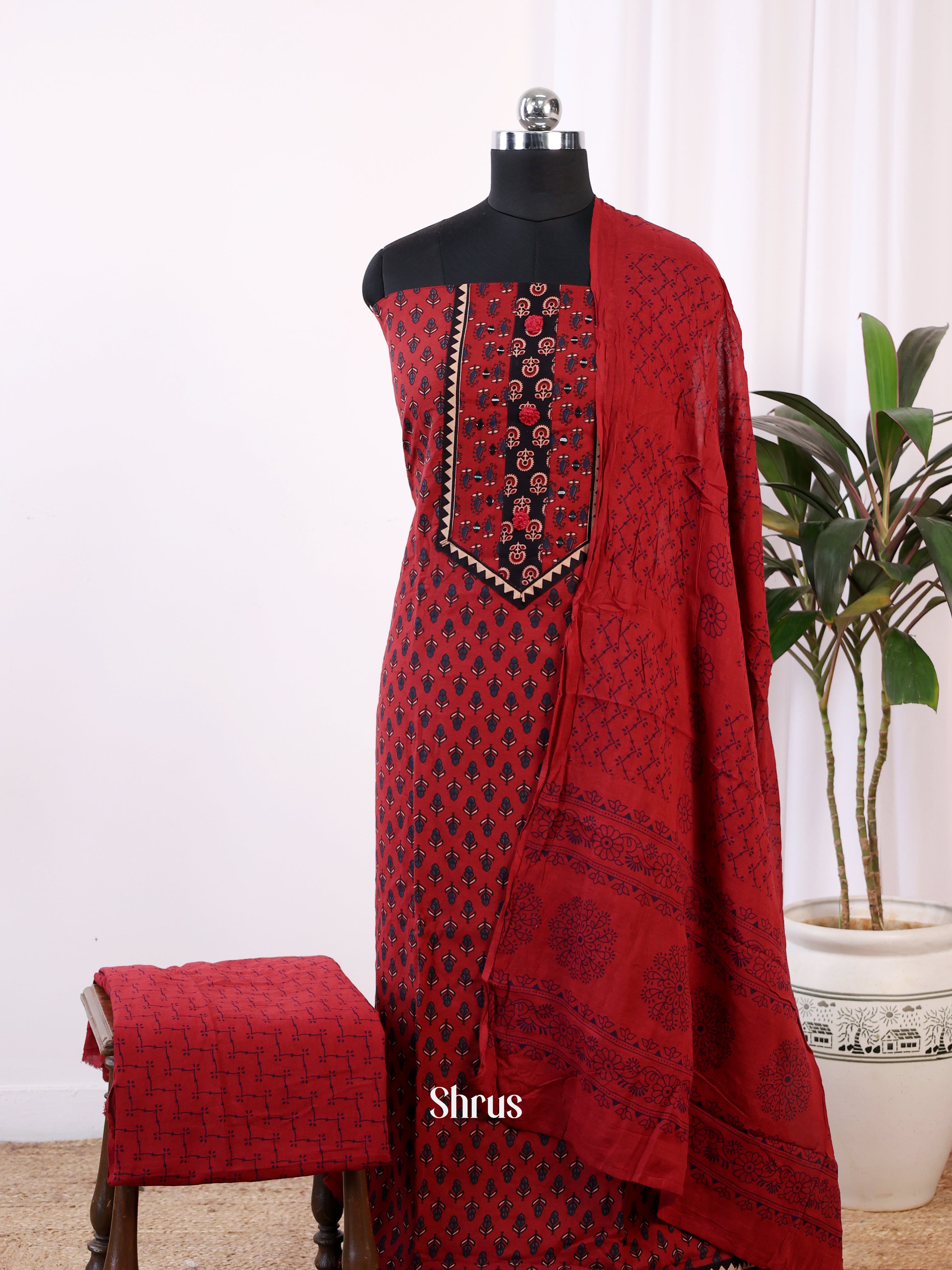 Maroon - Cotton salwar - Shop on Shrus.com