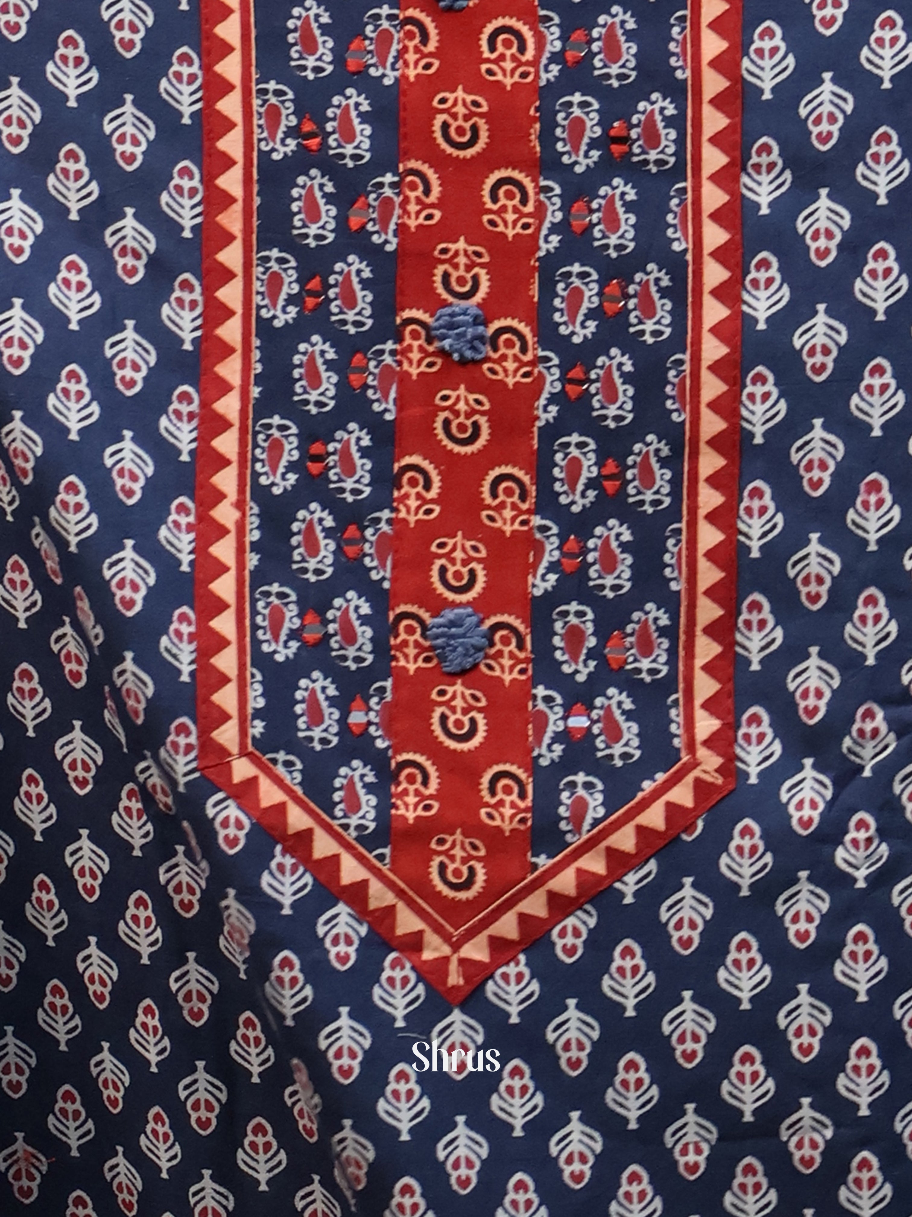 Blue - Cotton Salwar Suit Unstitched Top, Bottom & Dupatta - CJS11054 - Shop on Shrus.com