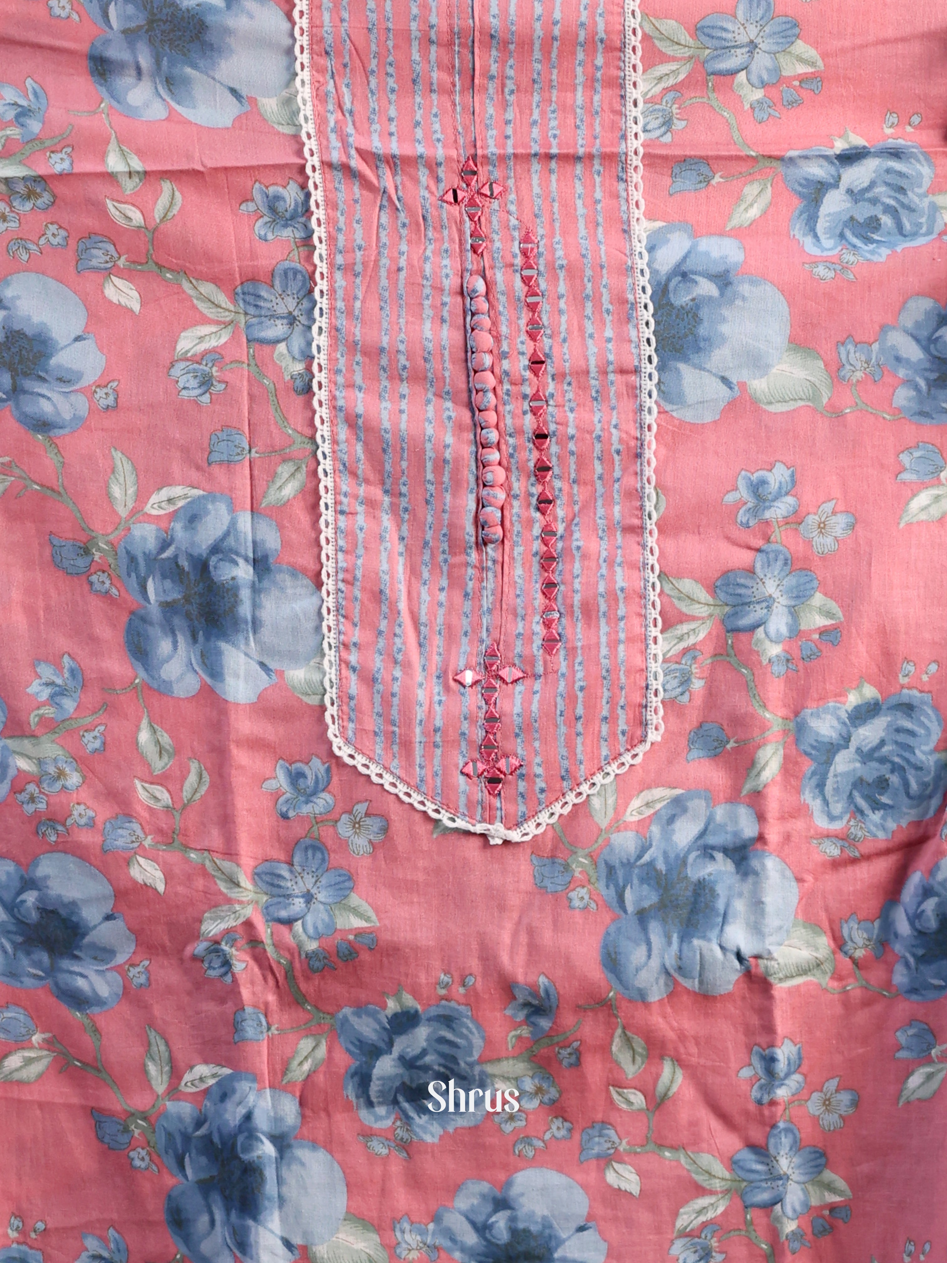 Pink - Cotton Salwar Suit Unstitched Top, Bottom & Dupatta - CJS11056 - Shop on Shrus.com