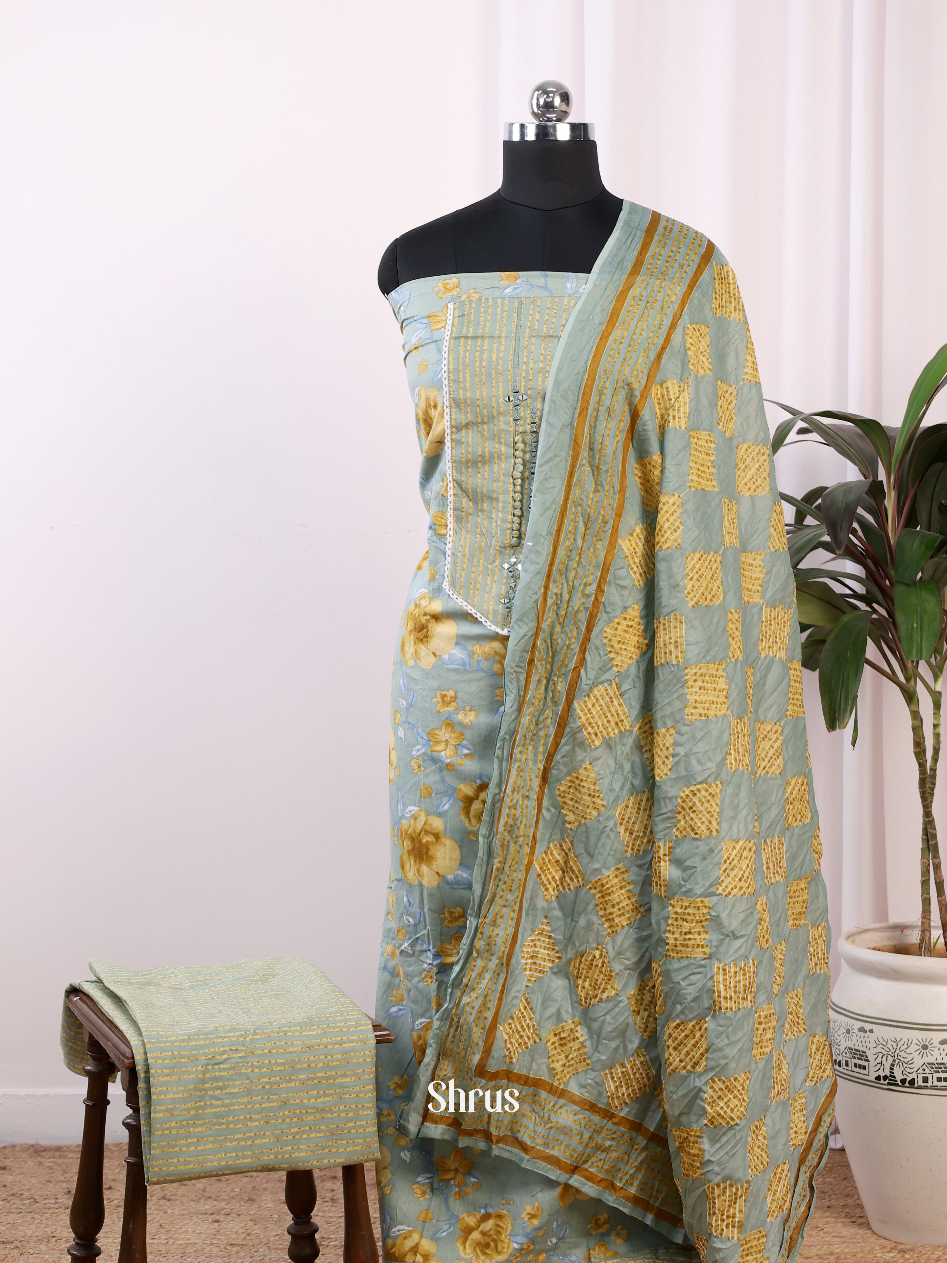 Grey & Yellow- Cotton salwar - Shop on Shrus.com