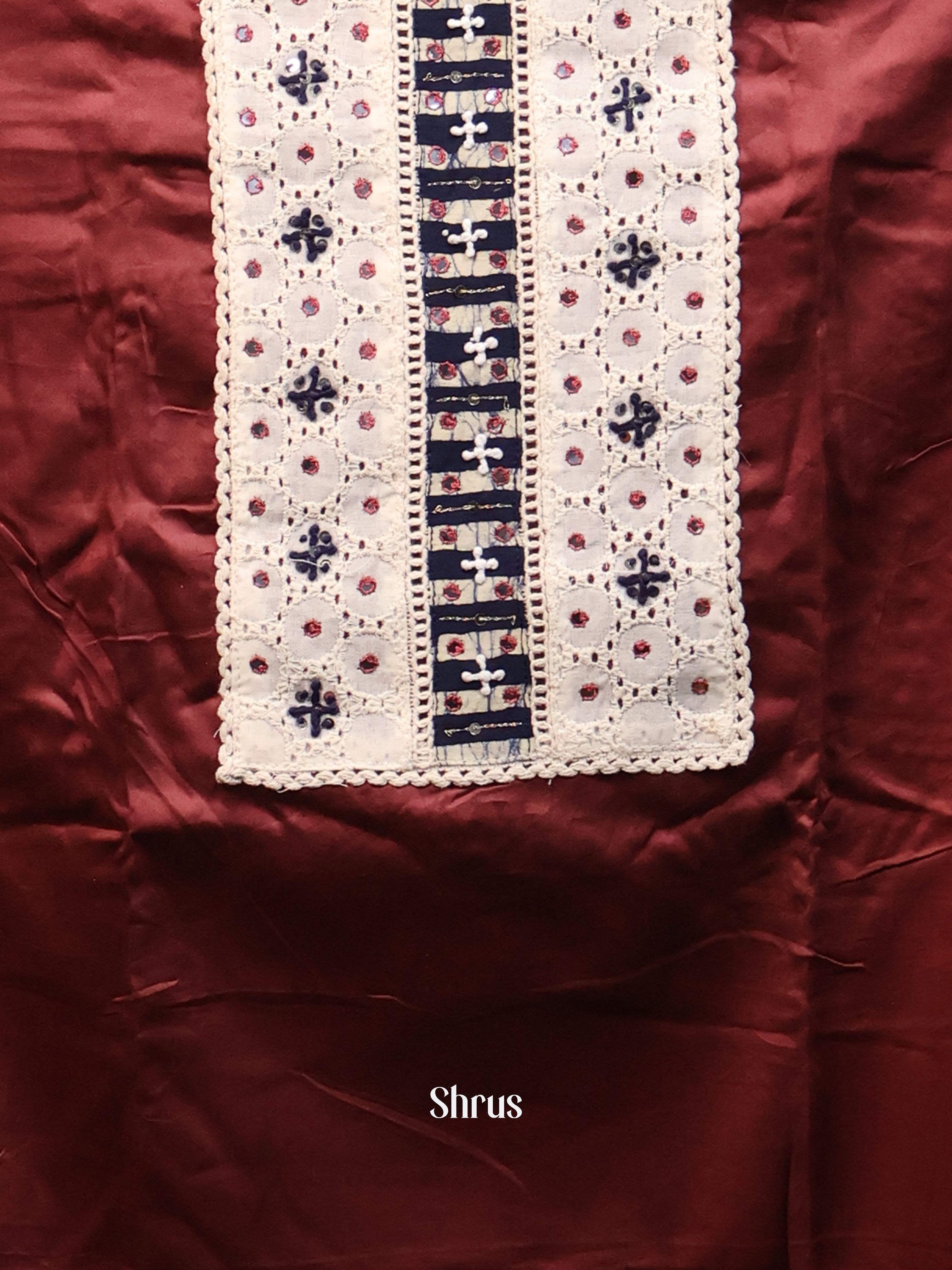 Maroon & Blue - Cotton Salwar Suit Unstitched Top, Bottom & Dupatta - CJS11061 - Shop on Shrus.com