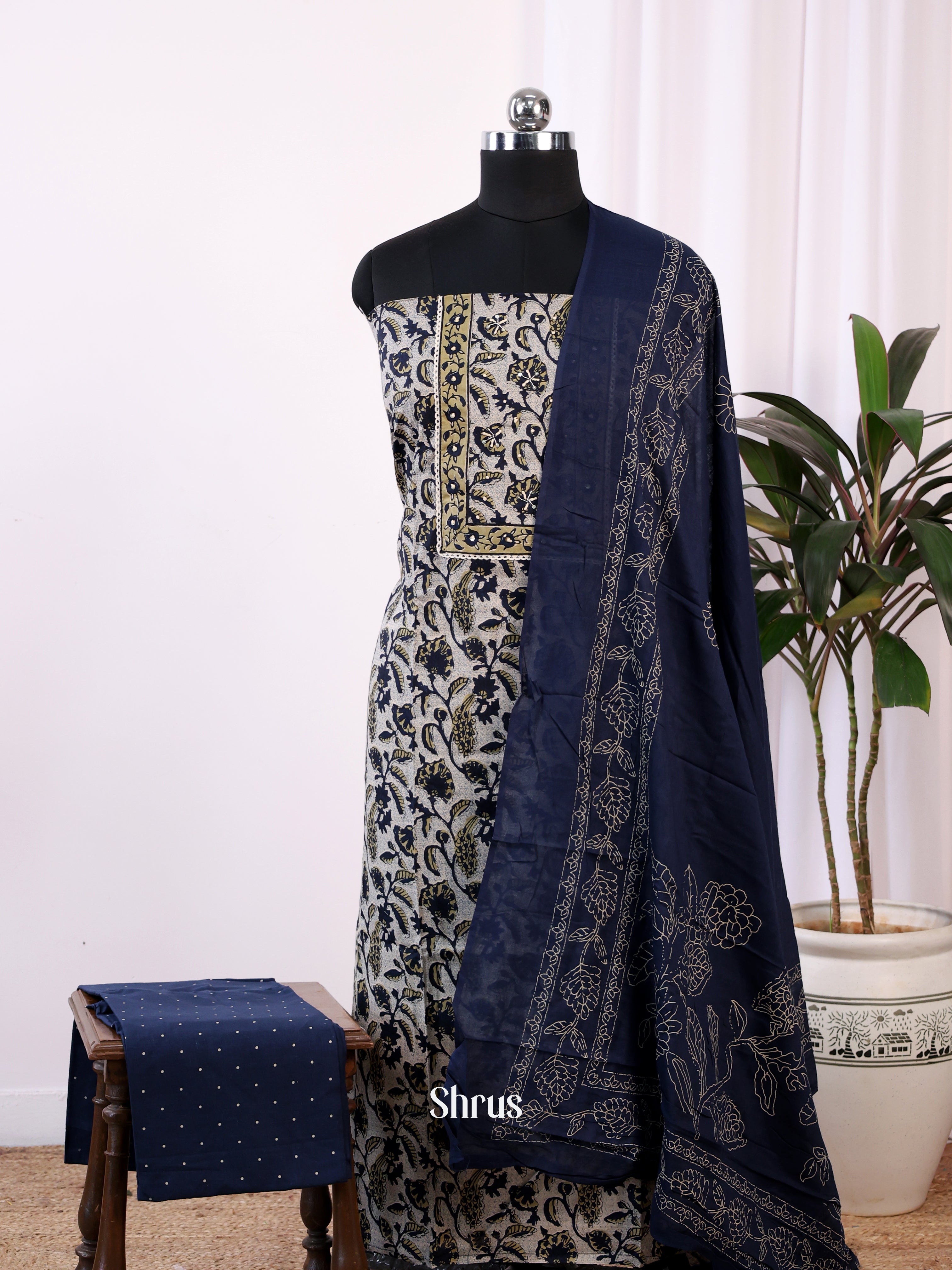Grey & Blue- Cotton salwar - Shop on Shrus.com