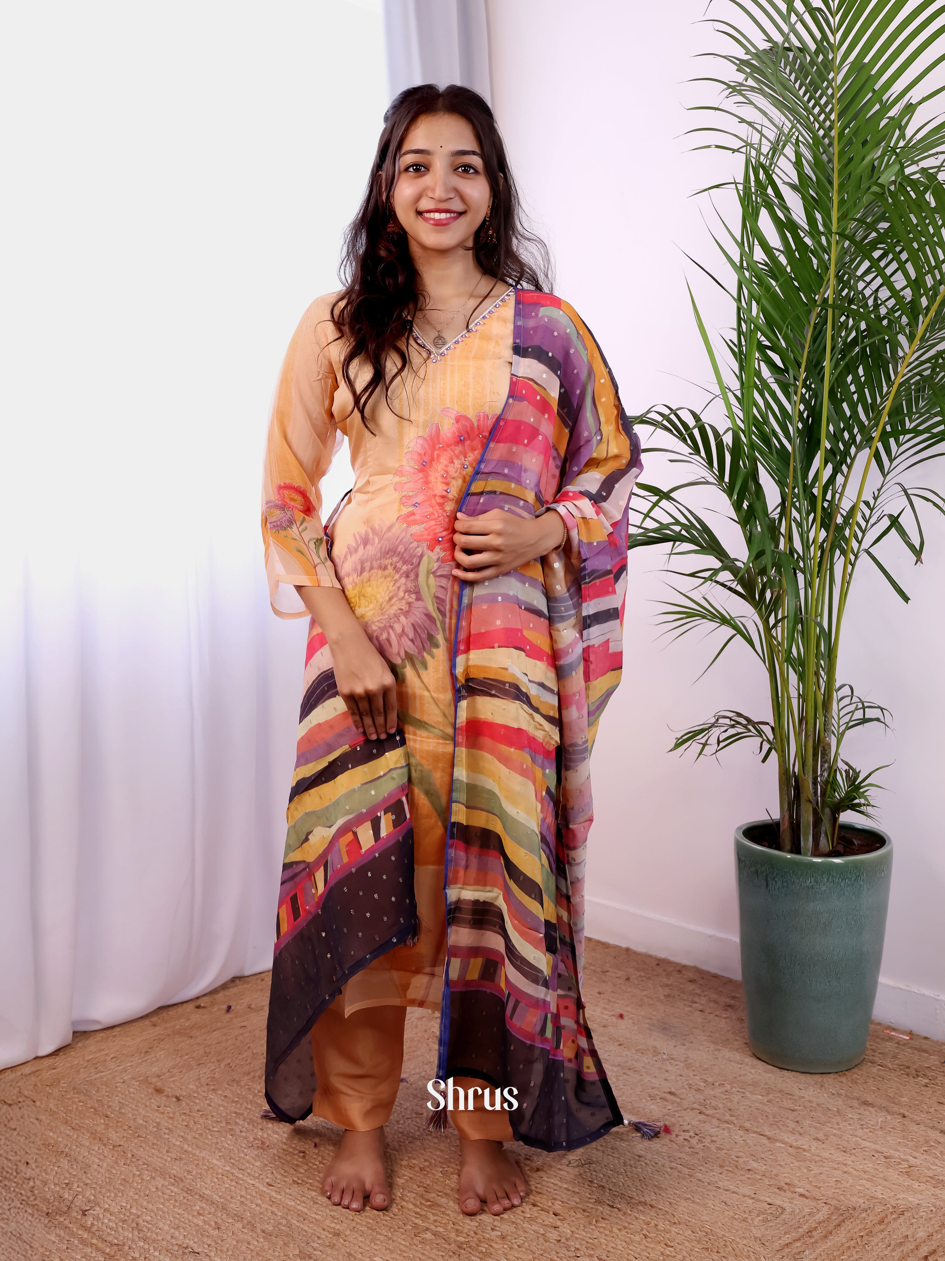 Orange & Purple - 3pc digital printed Readymade Suits - Shop on Shrus.com