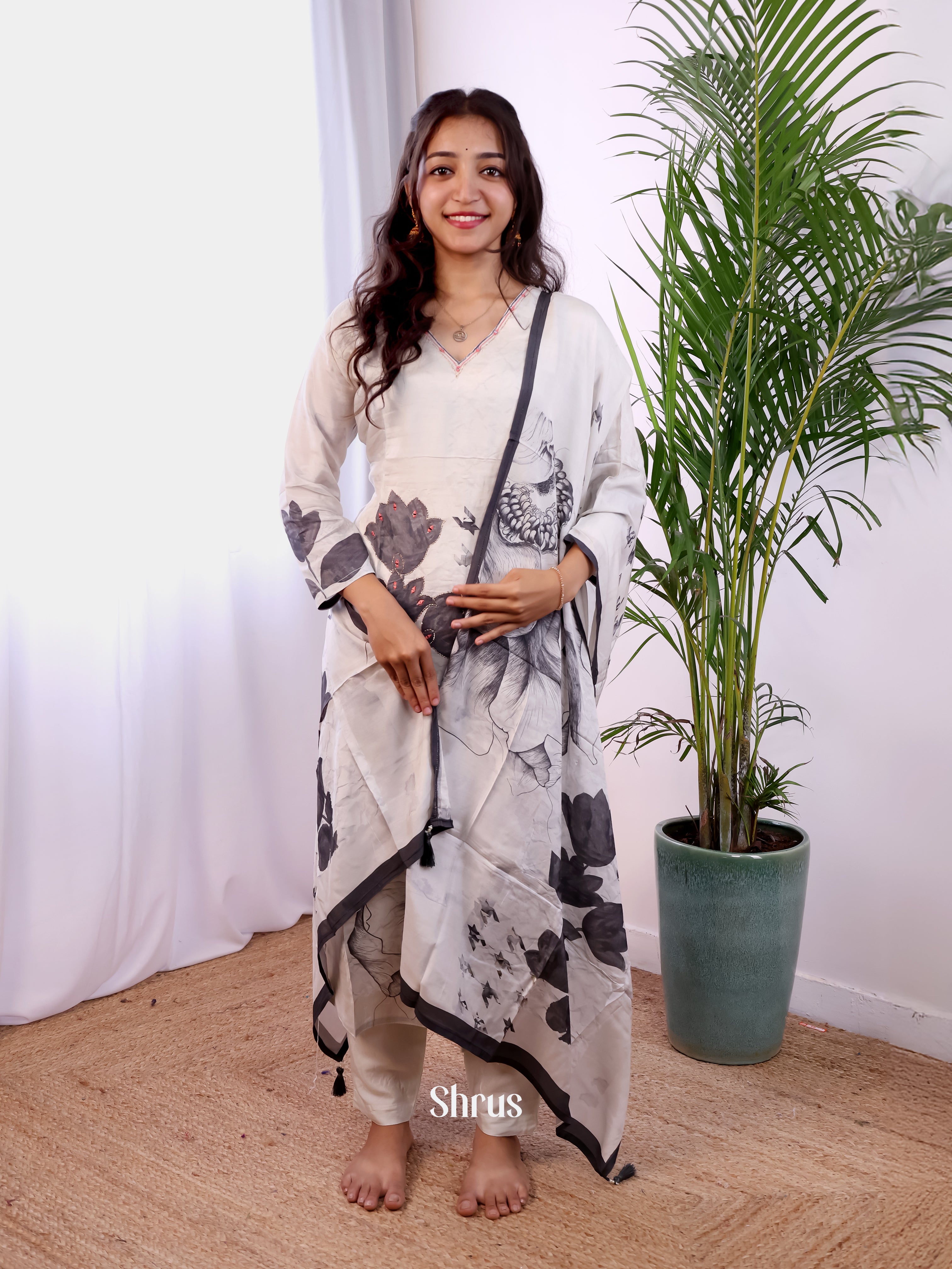 White & Black- 3pc Digital printed Readymade Suits - Shop on Shrus.com