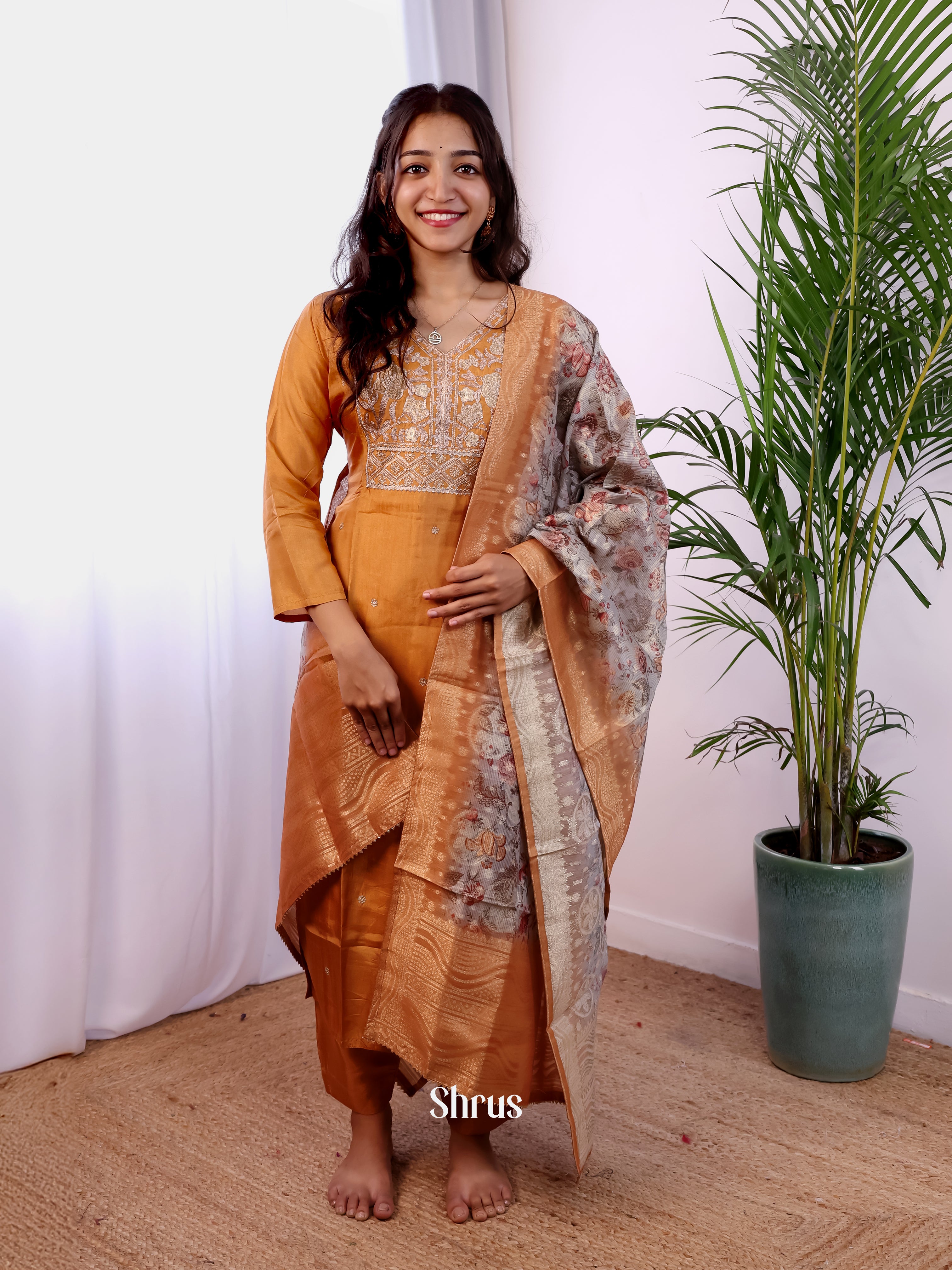 Brown & Grey - 3pc sequin embroidery Readymade Suits - Shop on Shrus.com