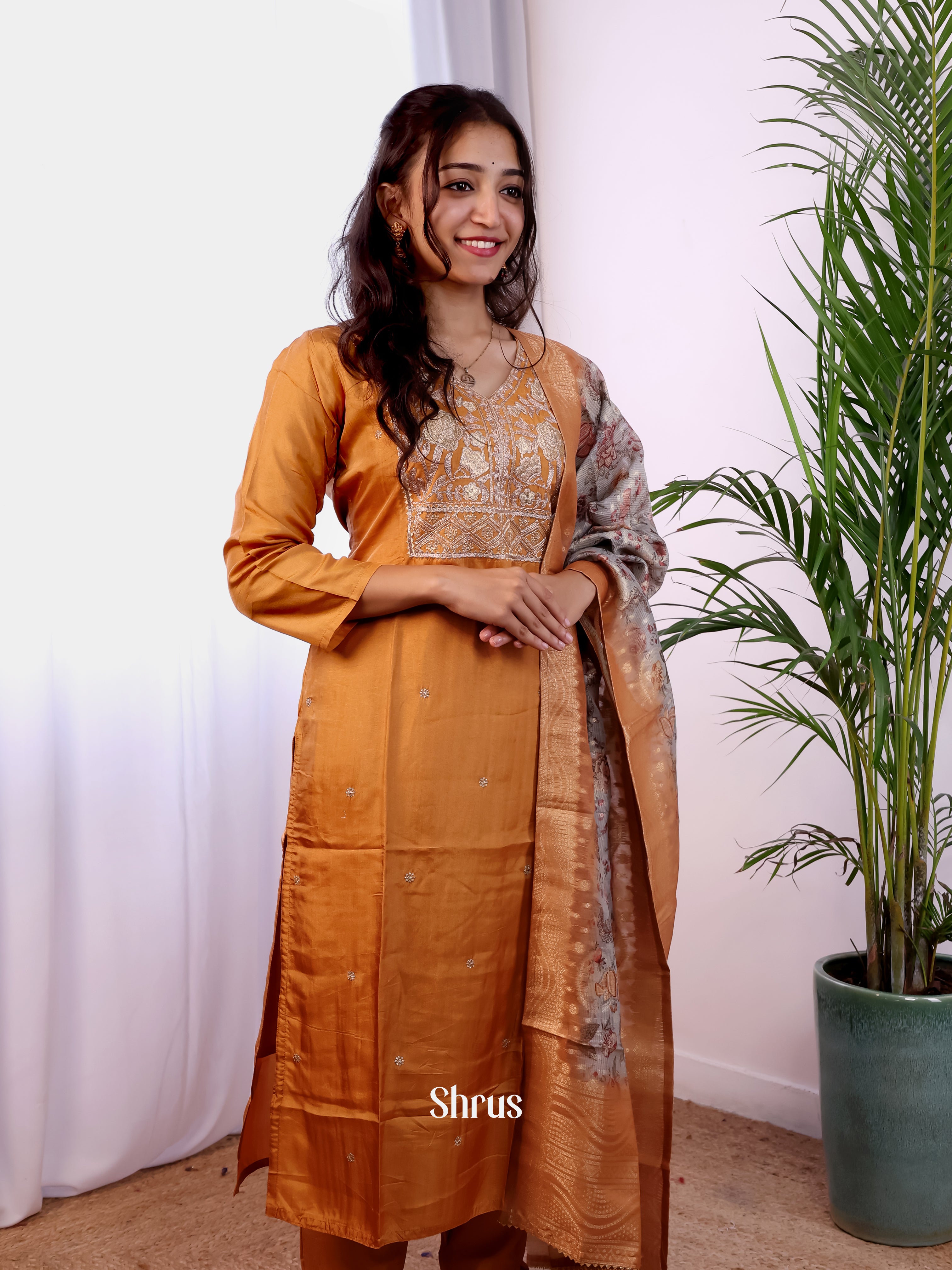 Brown & Grey - 3pc sequin embroidery Readymade Suits - Shop on Shrus.com