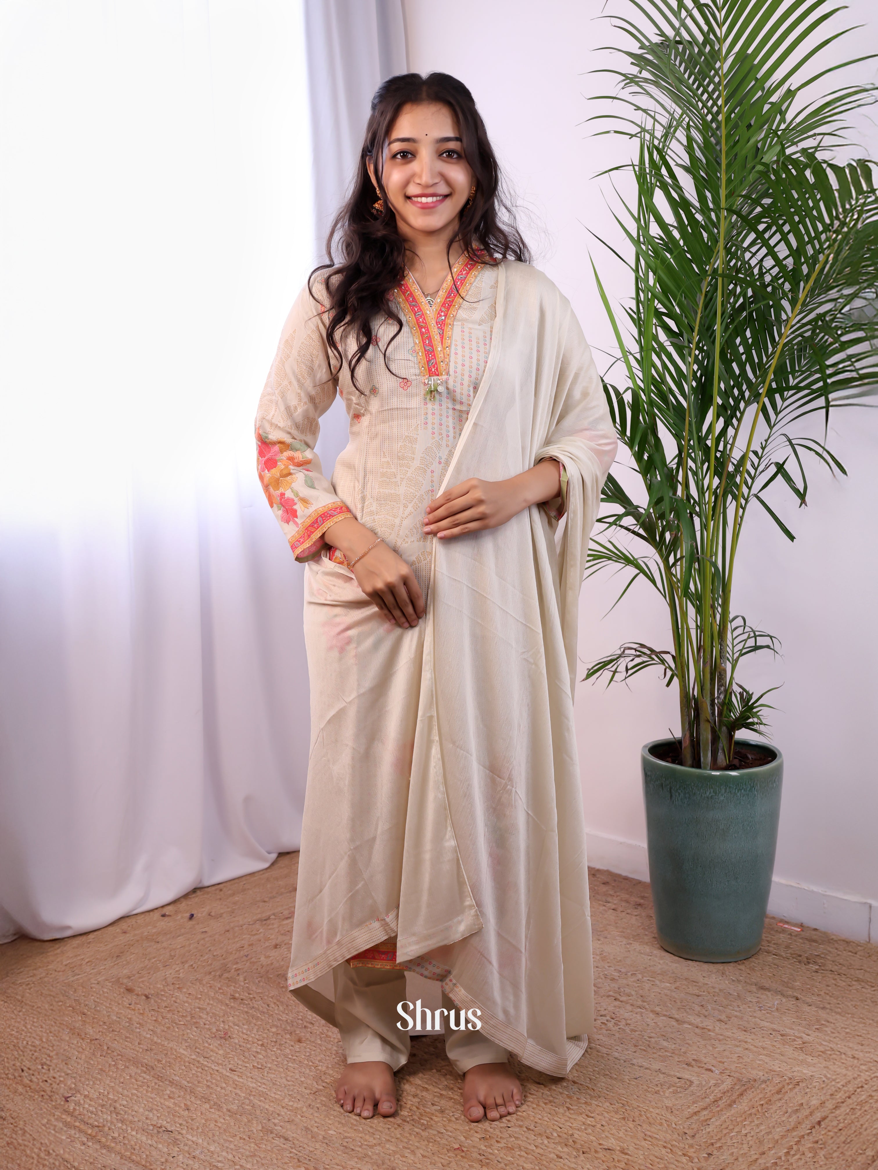 Cream- 3pc Digital printed Readymade Suits - Shop on Shrus.com