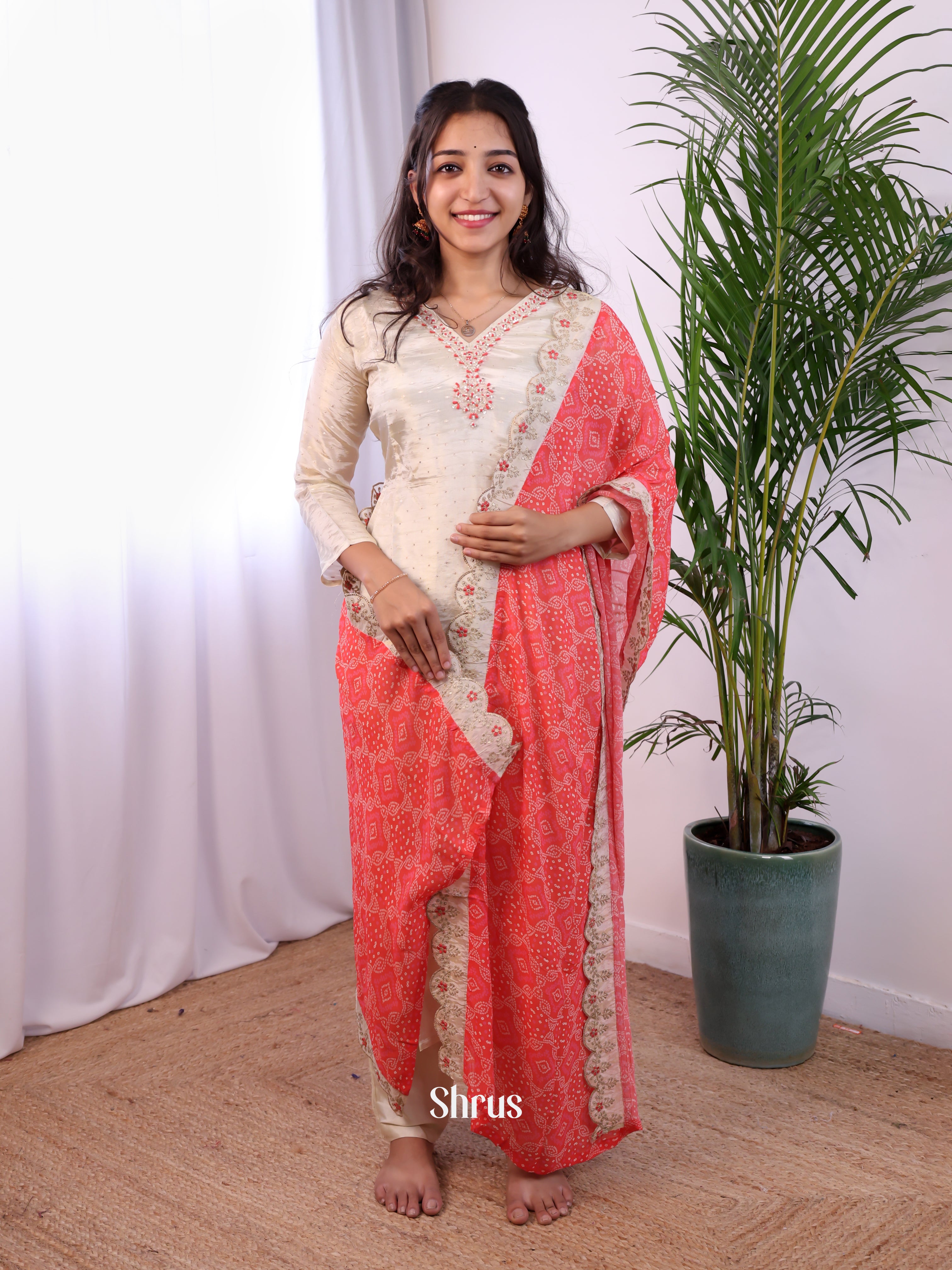 Cream & Red - Tissue Readymade Suits - Shop on Shrus.com