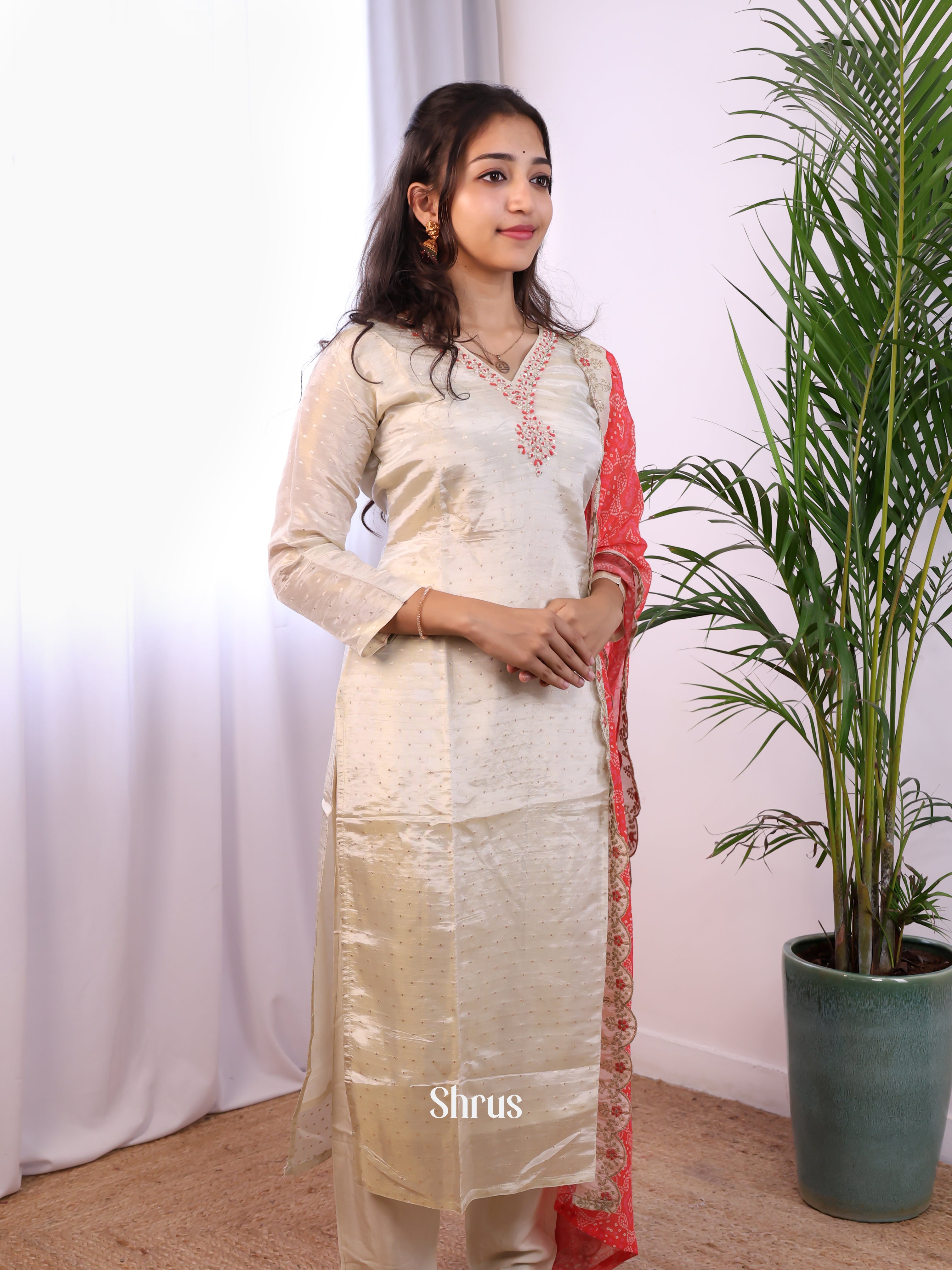 Cream & Red - Tissue Readymade Suits - Shop on Shrus.com