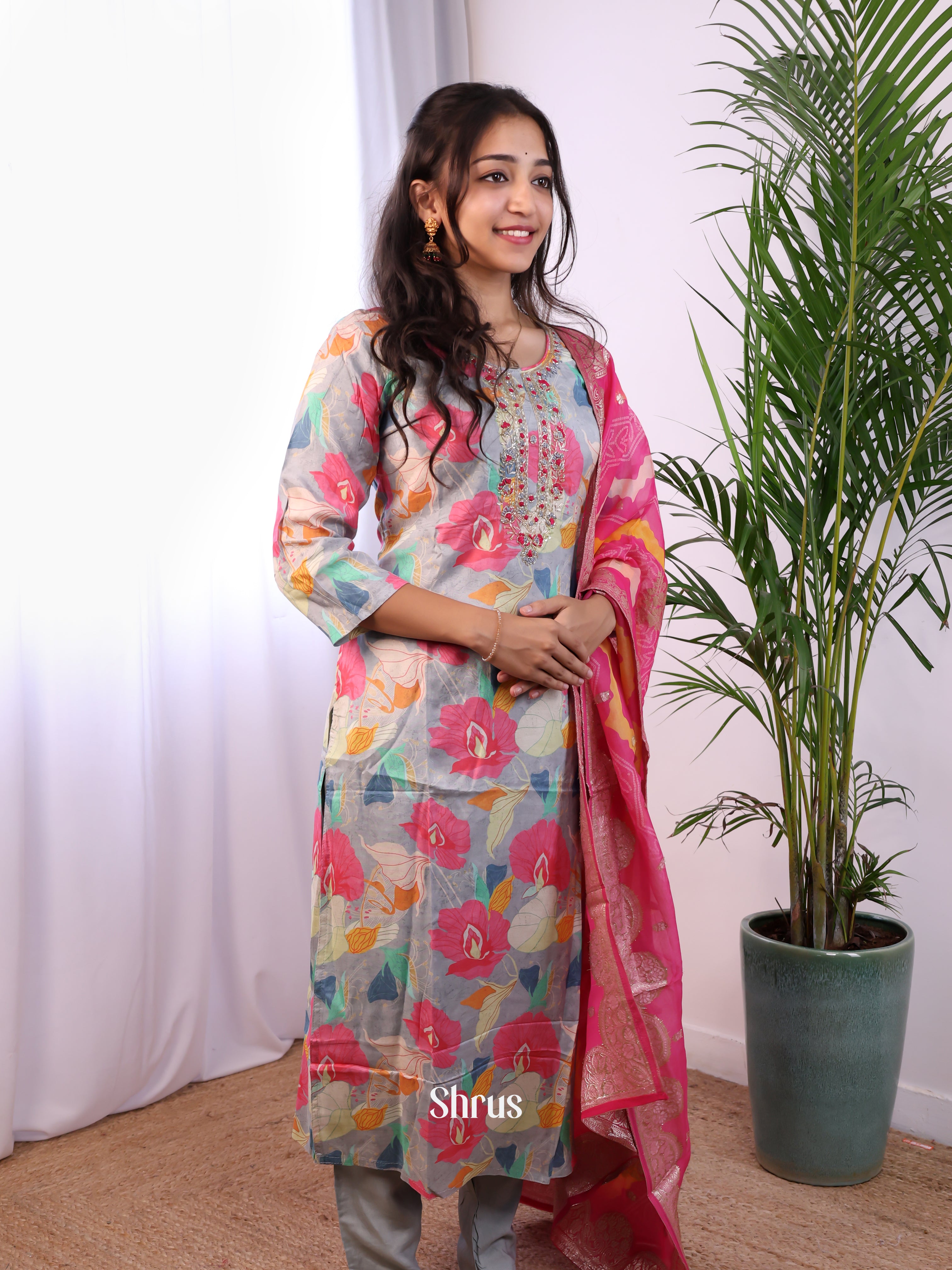 Grey & Pink- Digital printed 3pc Readymade Suits - Shop on Shrus.com