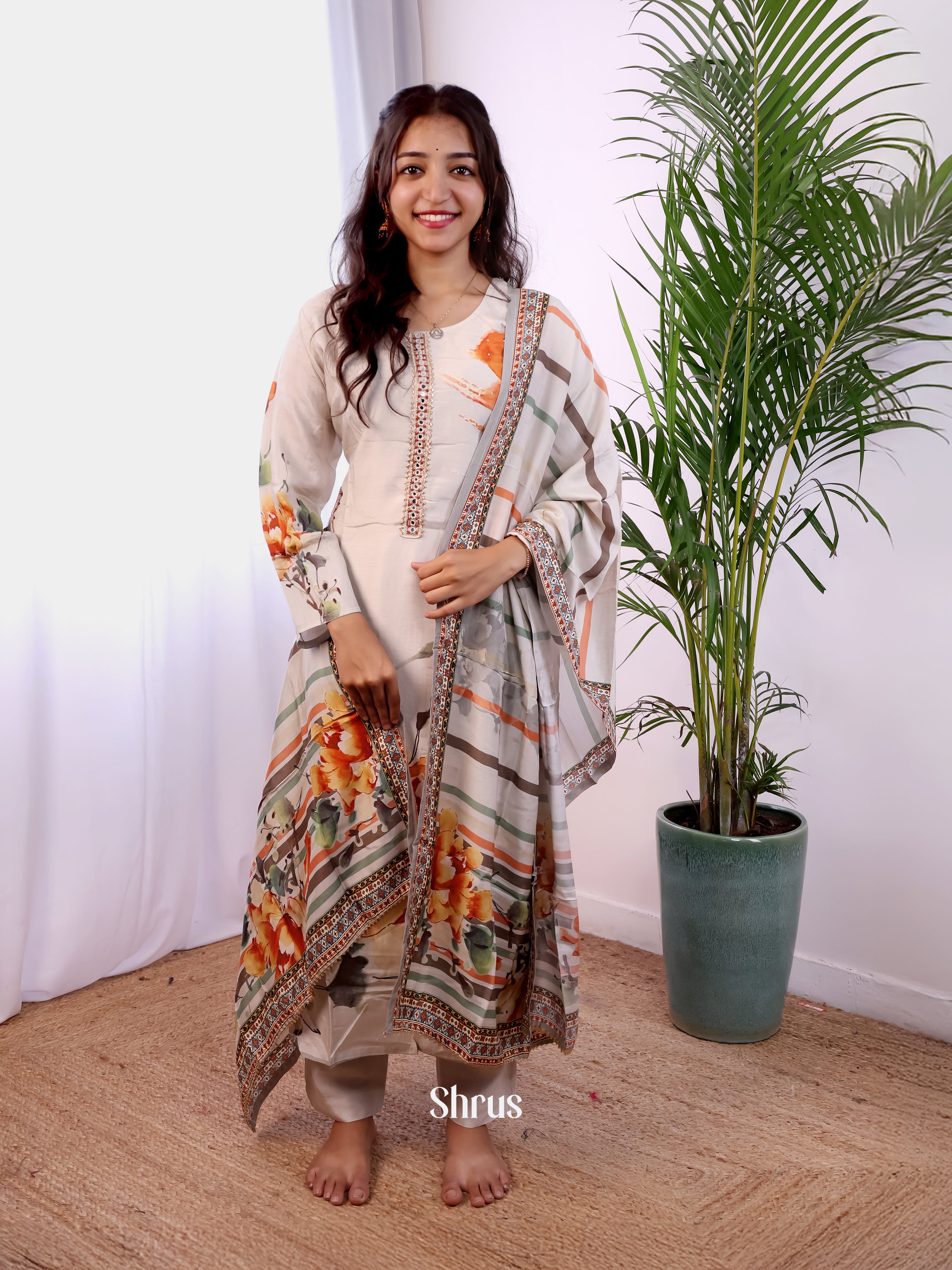 Cream - 3pc digital printed Readymade Suits - Shop on Shrus.com