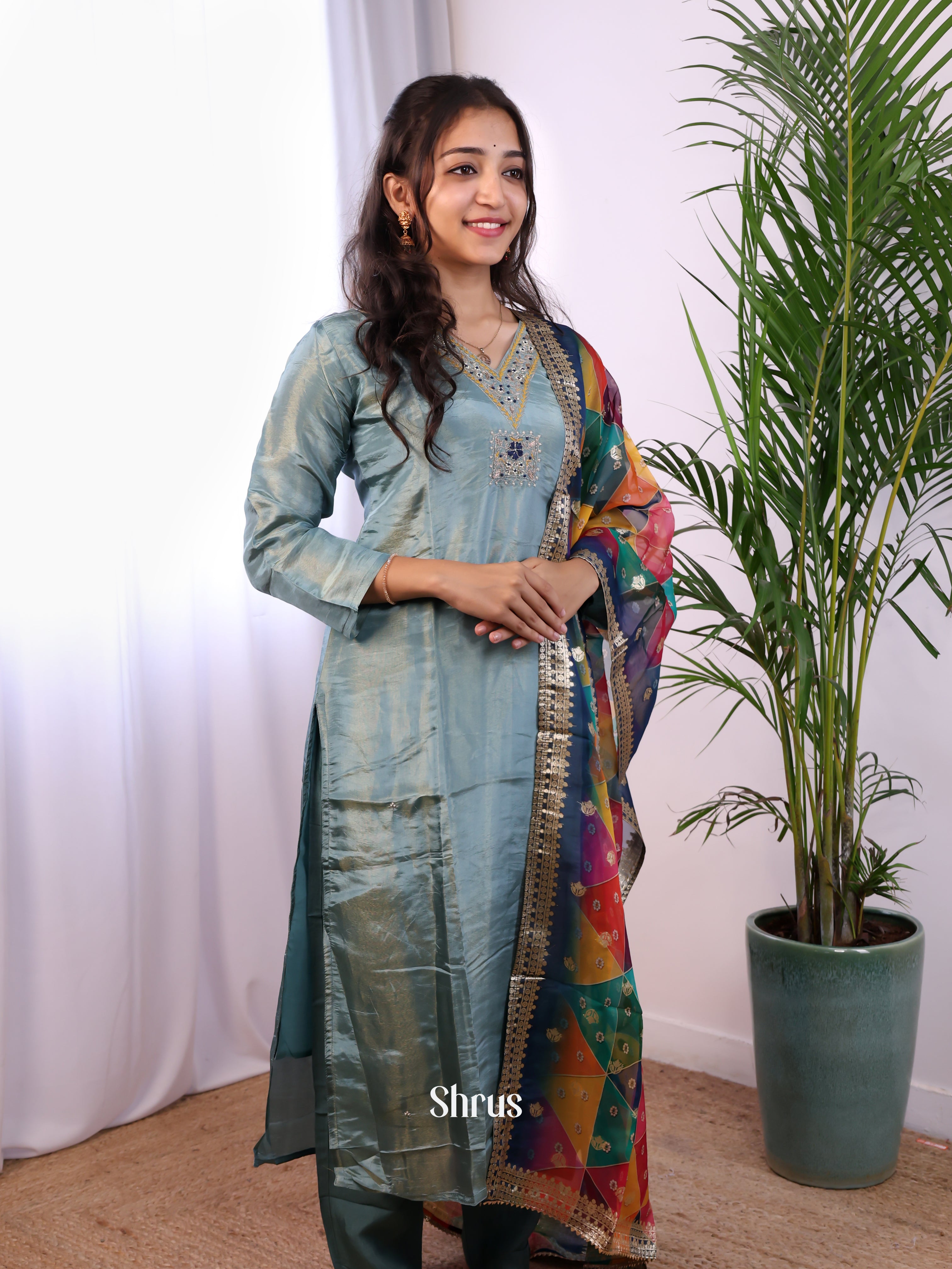Blue - Tissue 3pc Readymade Suits - Shop on Shrus.com