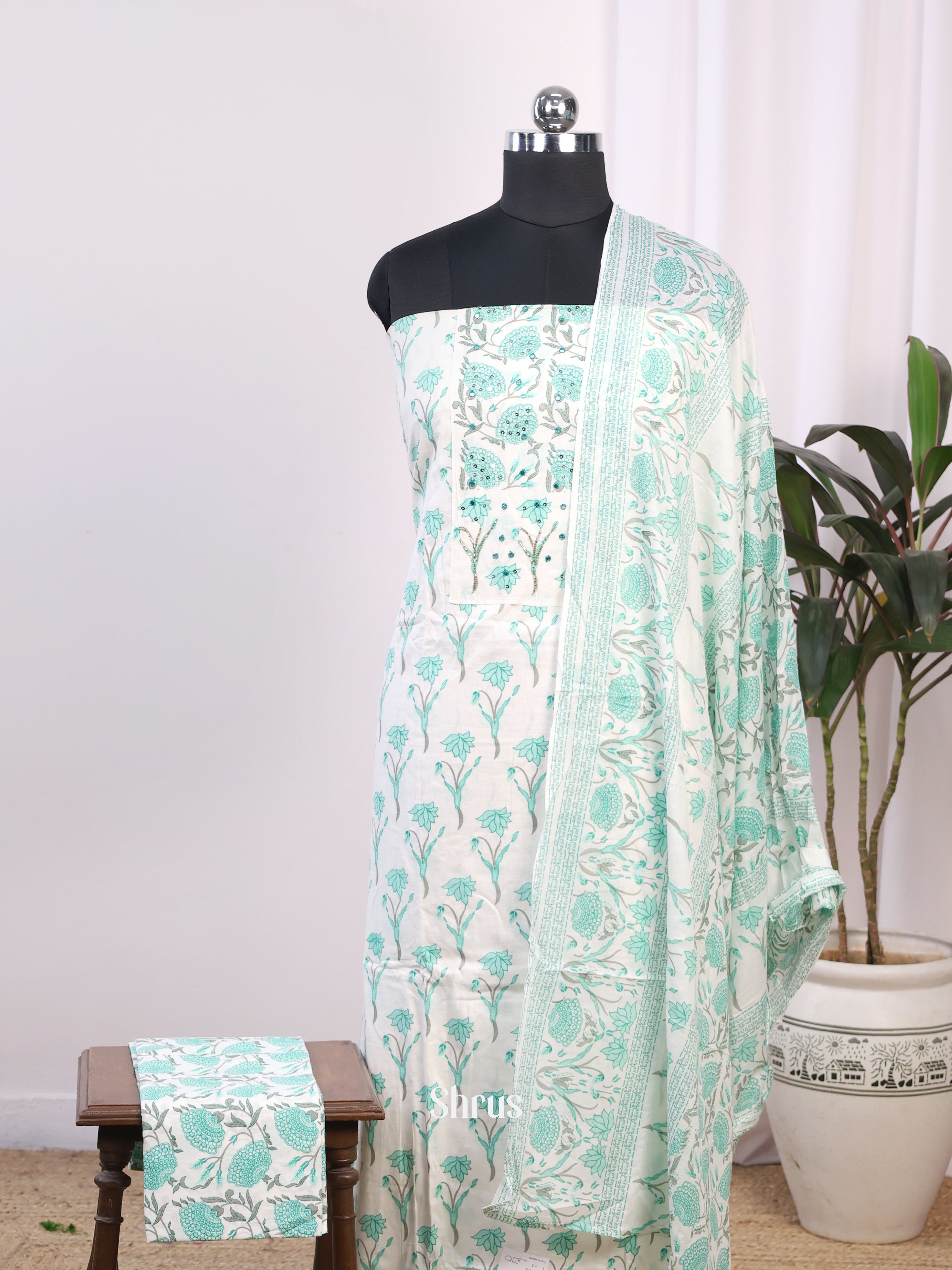 White & Green- Cotton salwar - Shop on Shrus.com