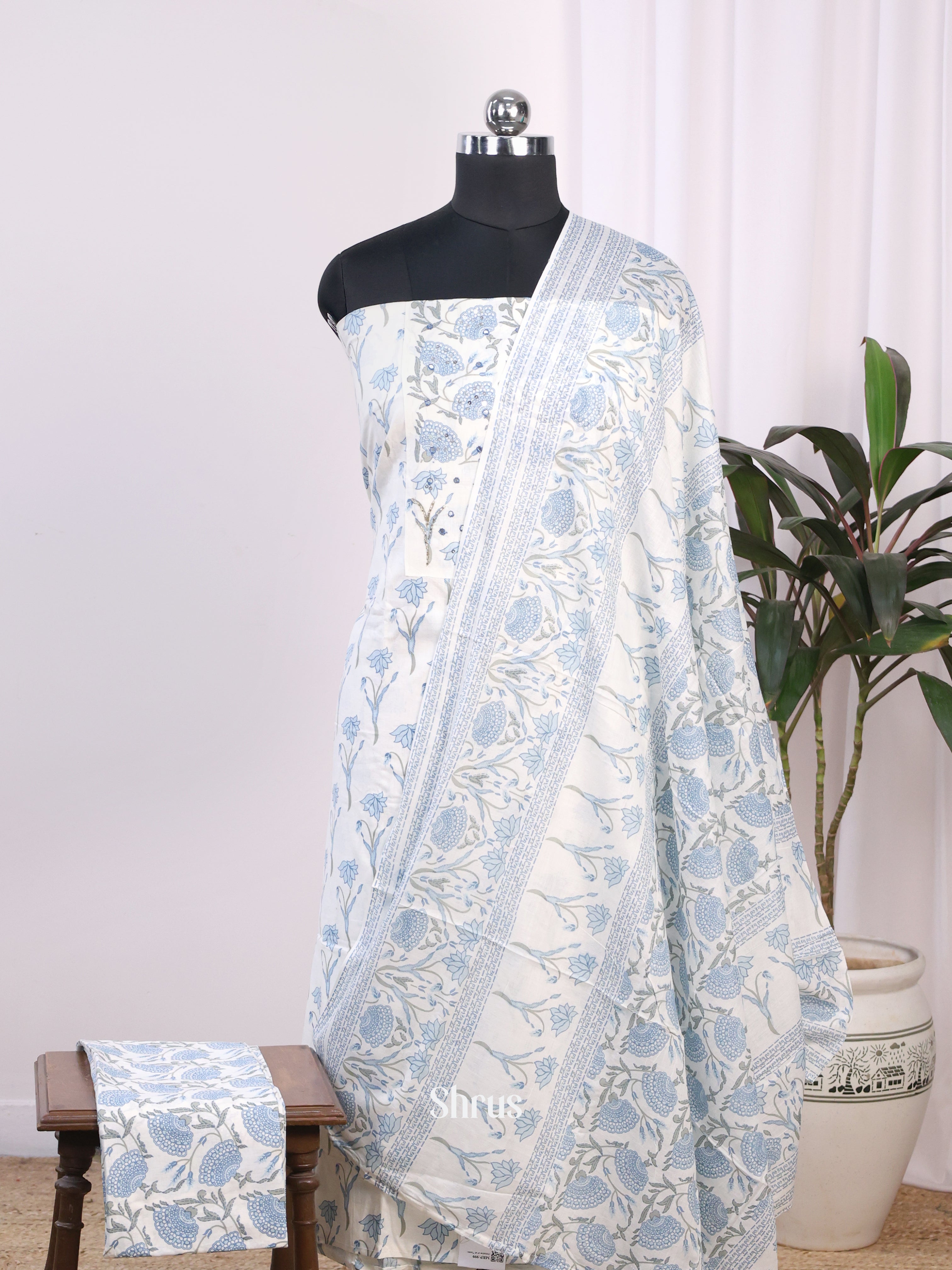 White & blue - Cotton salwar - Shop on Shrus.com
