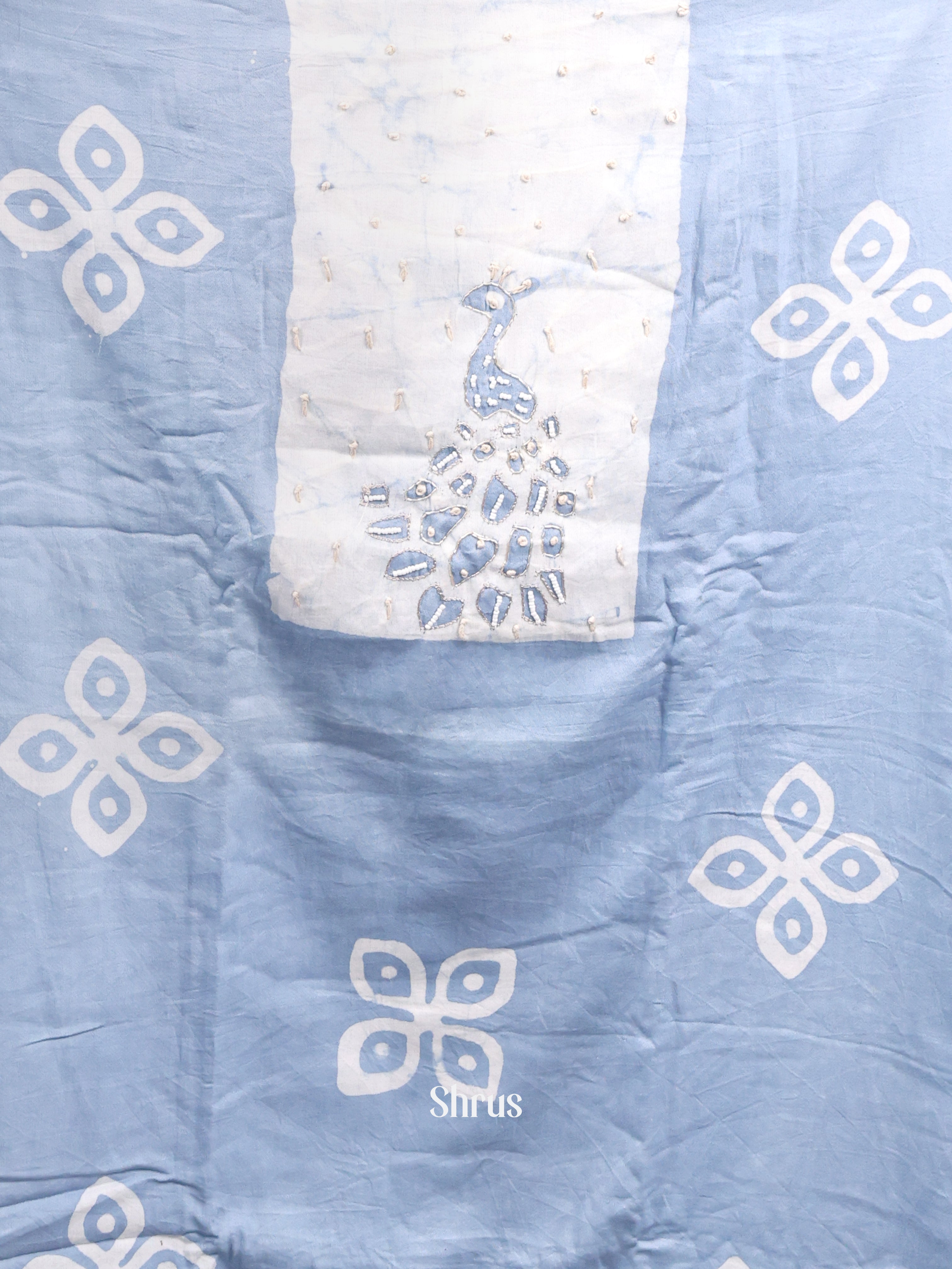 Blue & Grey - Cotton Salwar Suit Unstitched Top, Bottom & Dupatta - CJS12005 - Shop on Shrus.com