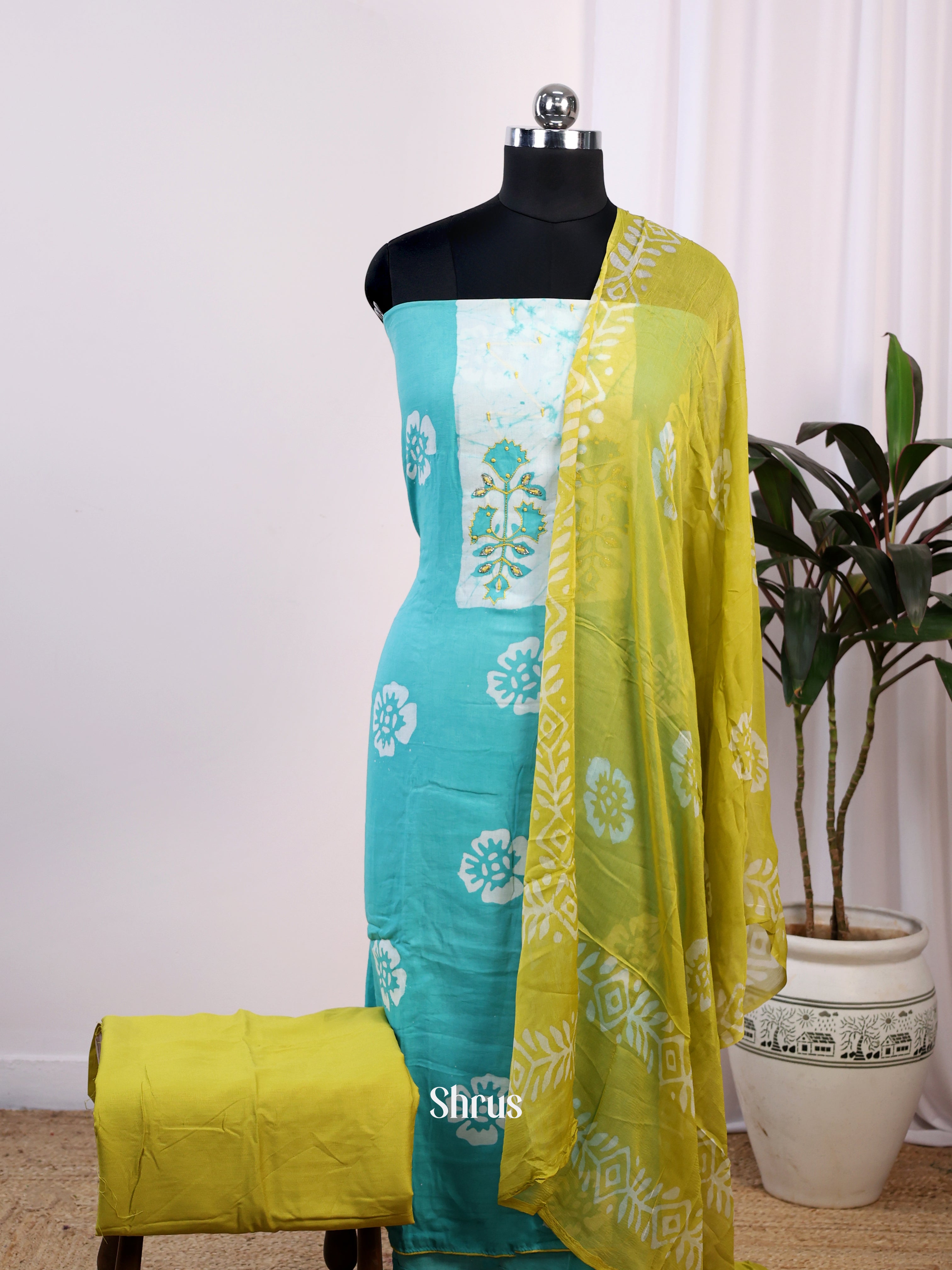 Blue & Green- Cotton salwar - Shop on Shrus.com