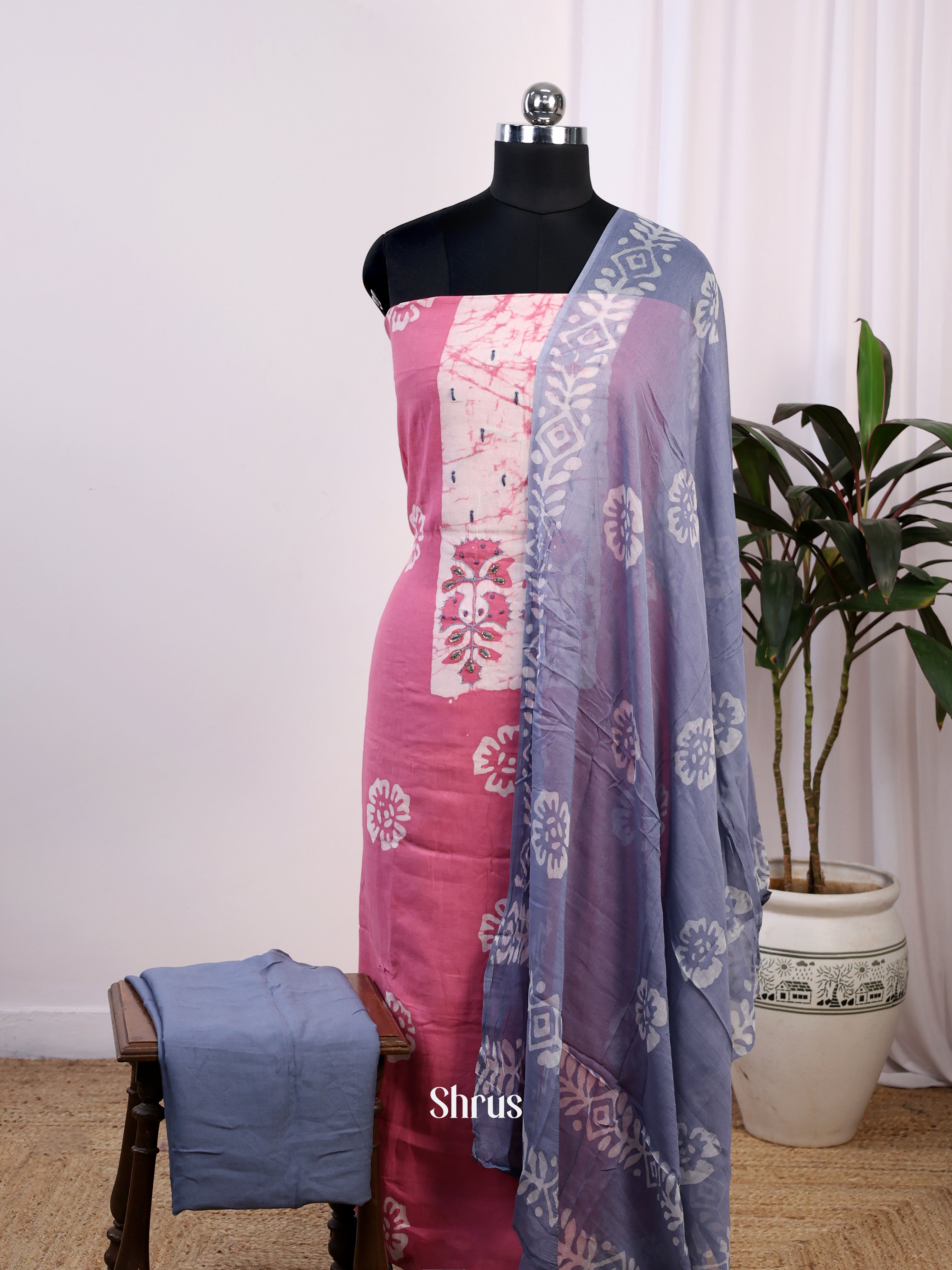 Pink & Blue- Cotton salwar - Shop on Shrus.com