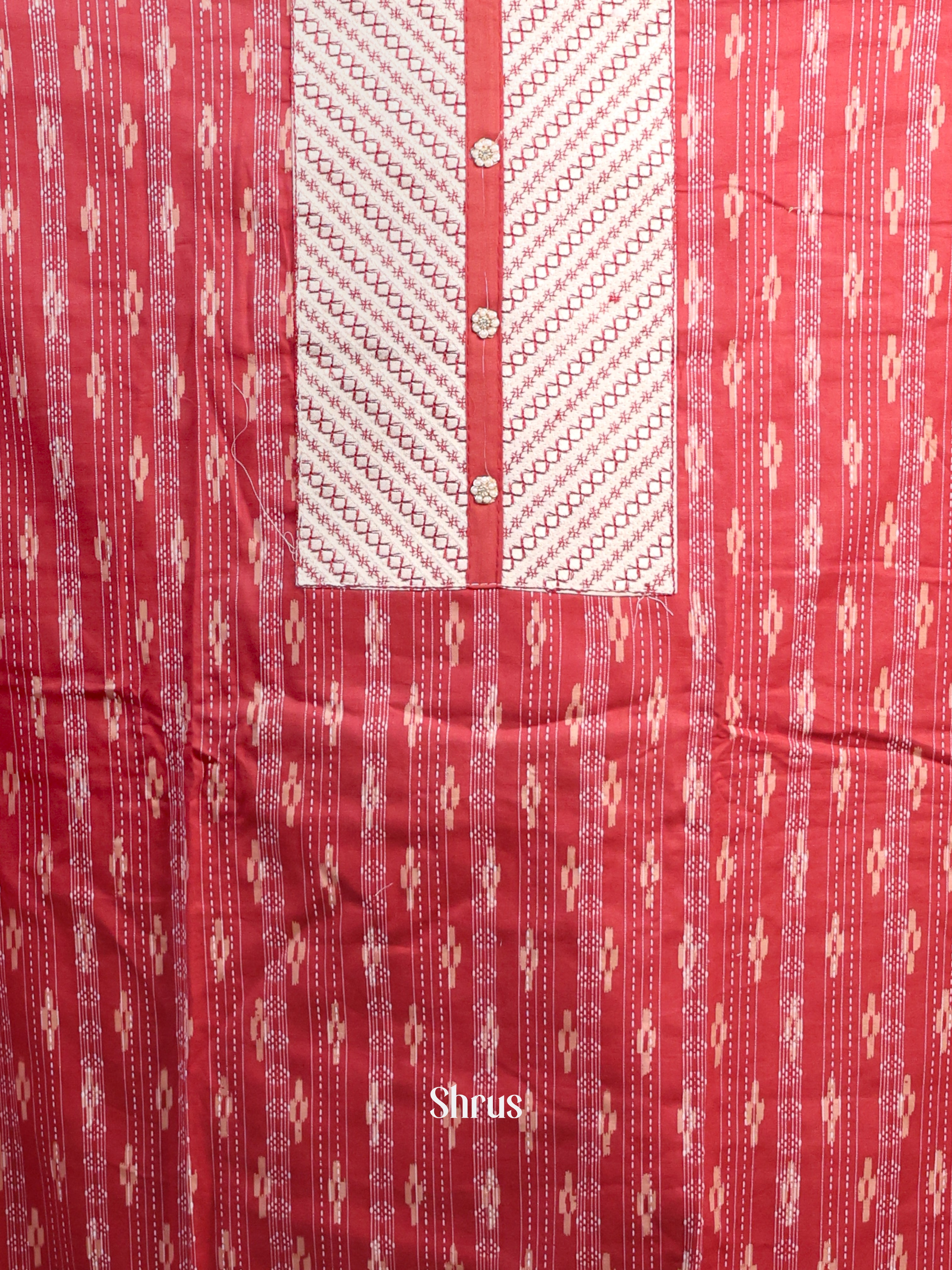 Red & White -Cotton Salwar Suit Unstitched Top, Bottom & Dupatta - CJS12014 - Shop on Shrus.com