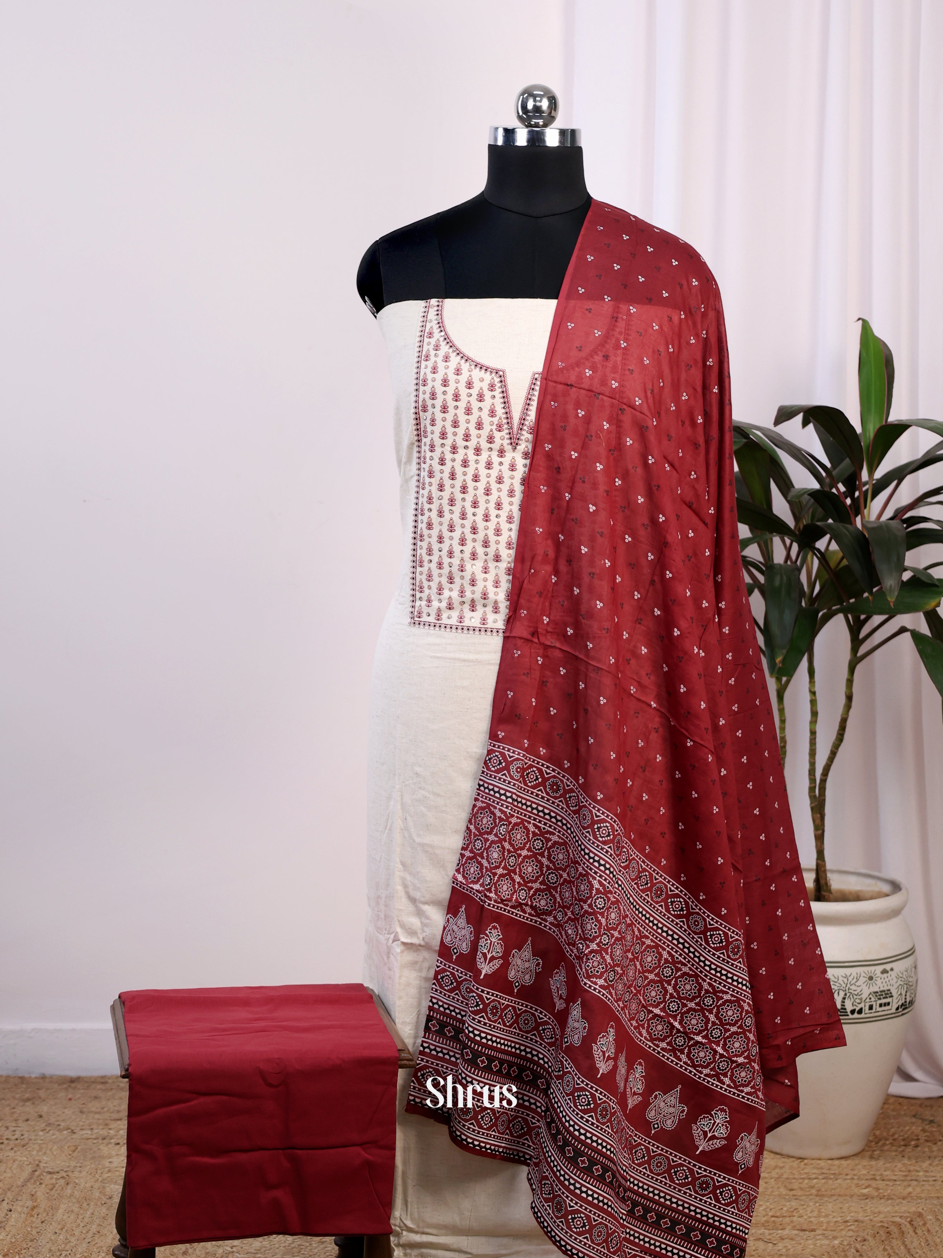 White & Maroon- Cotton salwar - Shop on Shrus.com