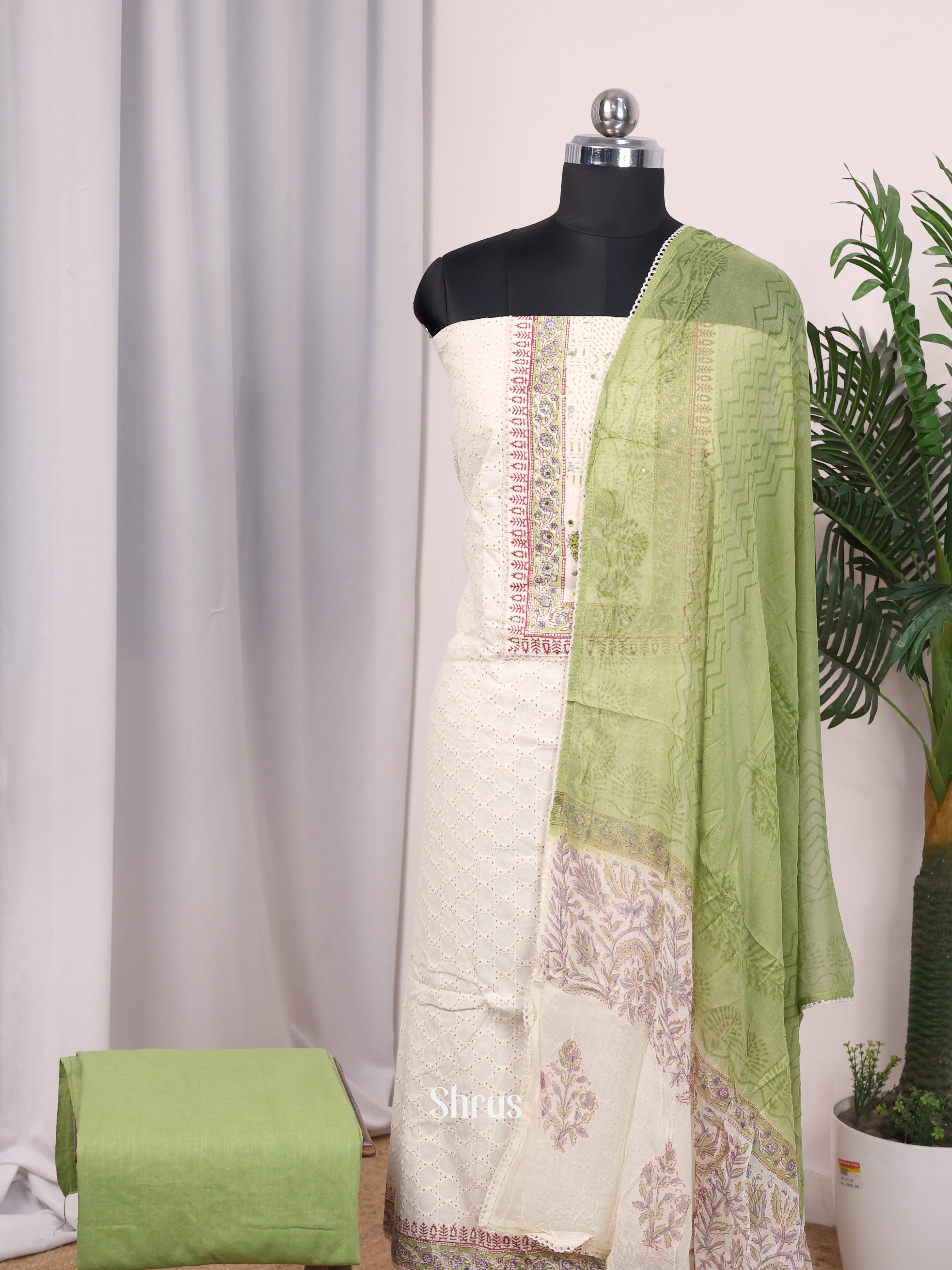 Cream & Green- Cotton salwar - Shop on Shrus.com