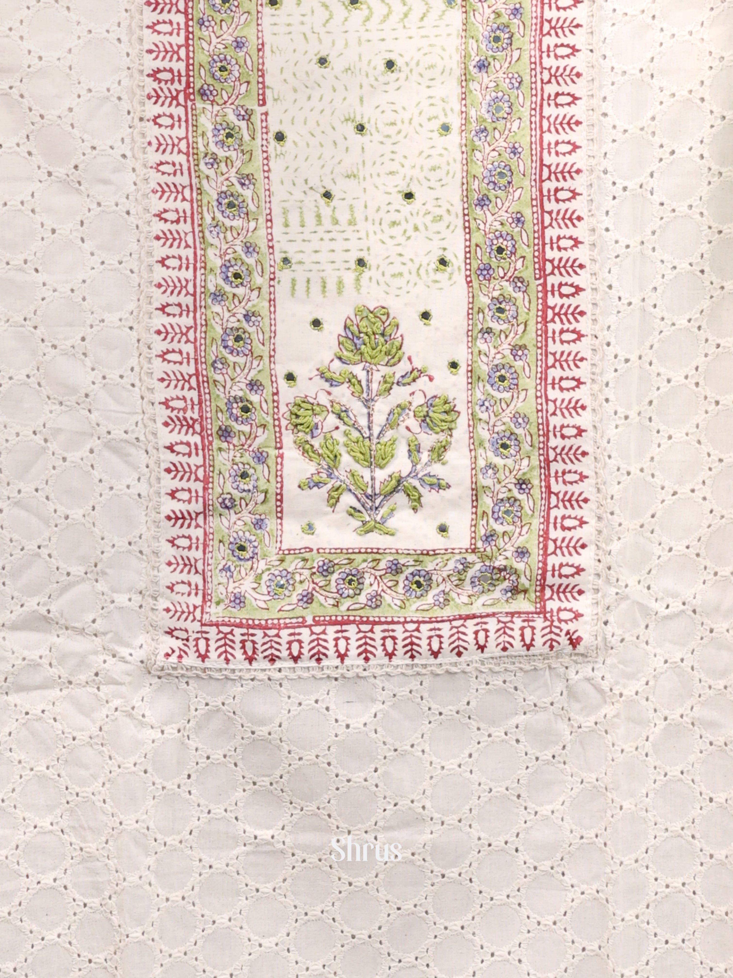 Cream & Green- Cotton salwar - Shop on Shrus.com