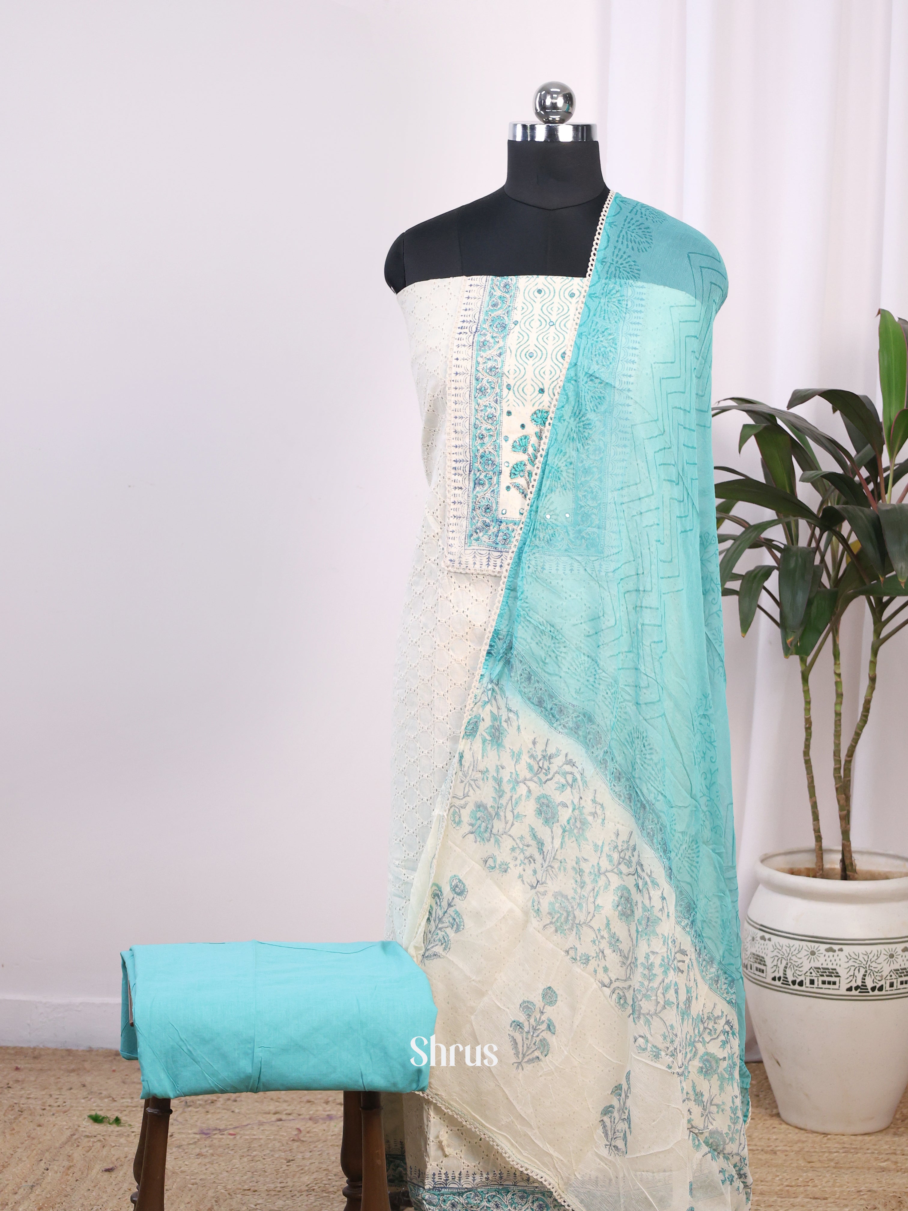 White & Blue- Cotton salwar - Shop on Shrus.com