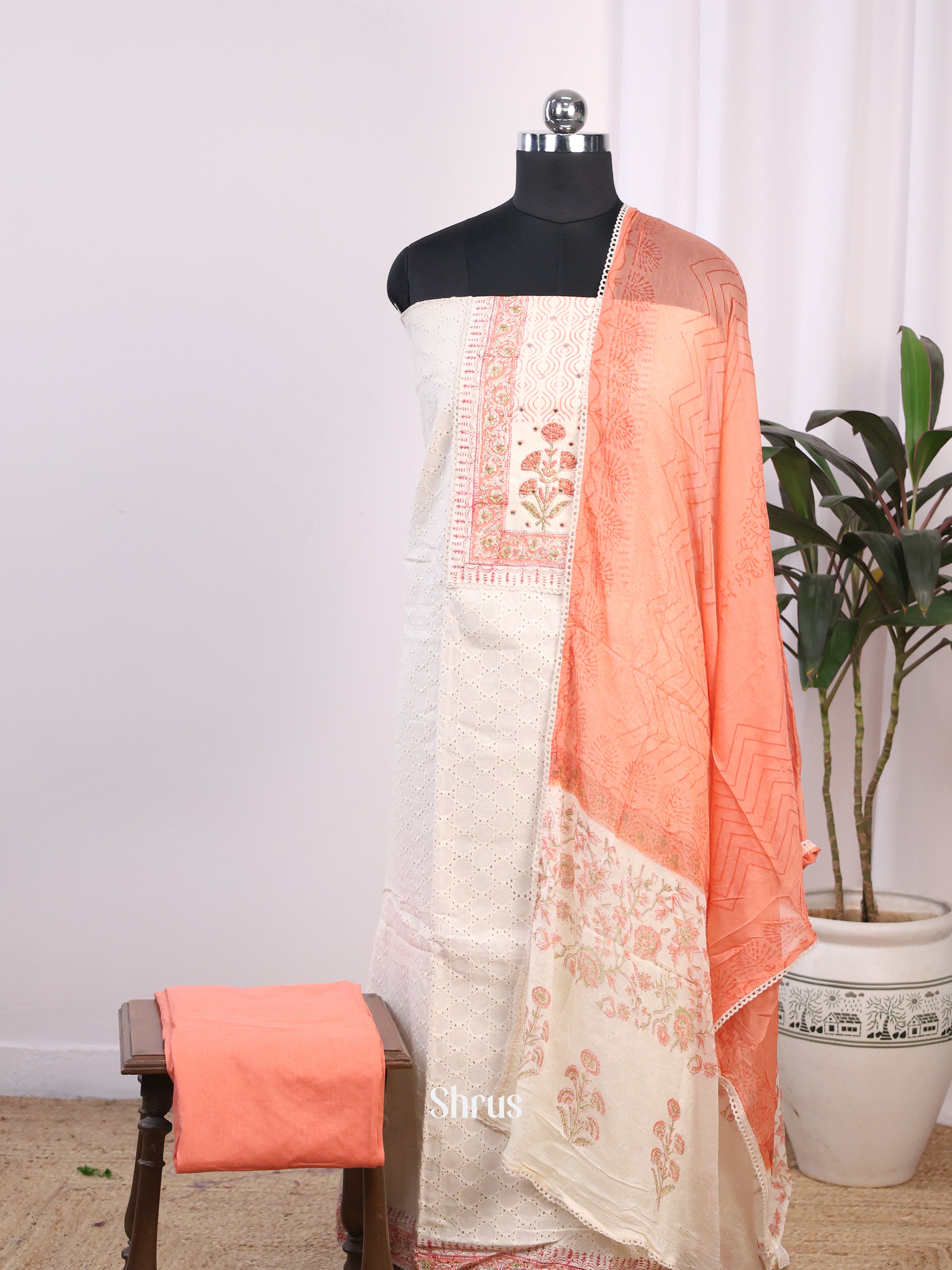 Cream & Peach- Cotton salwar - Shop on Shrus.com