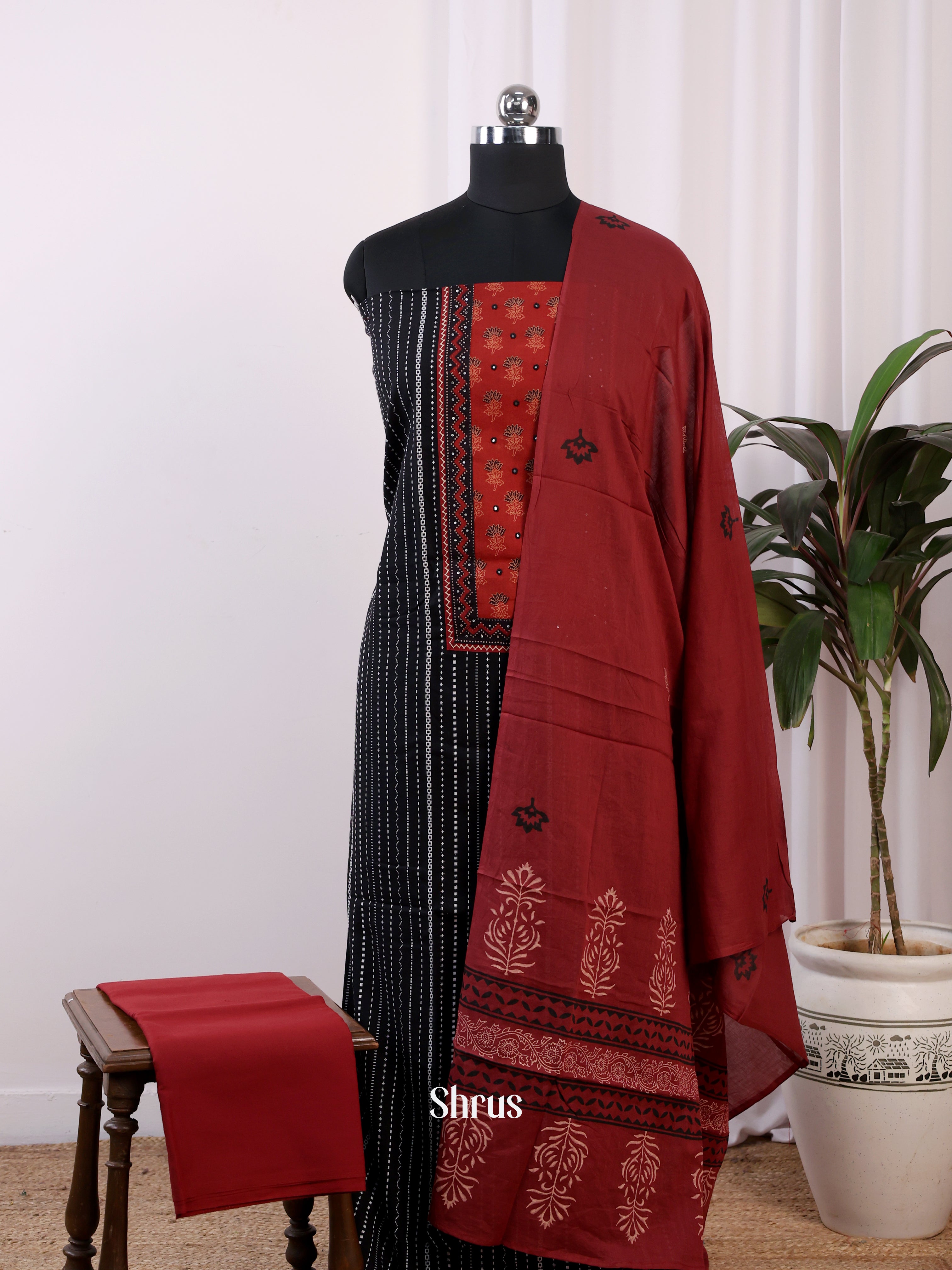 Black & Maroon - Ajrakh Salwar - Shop on Shrus.com