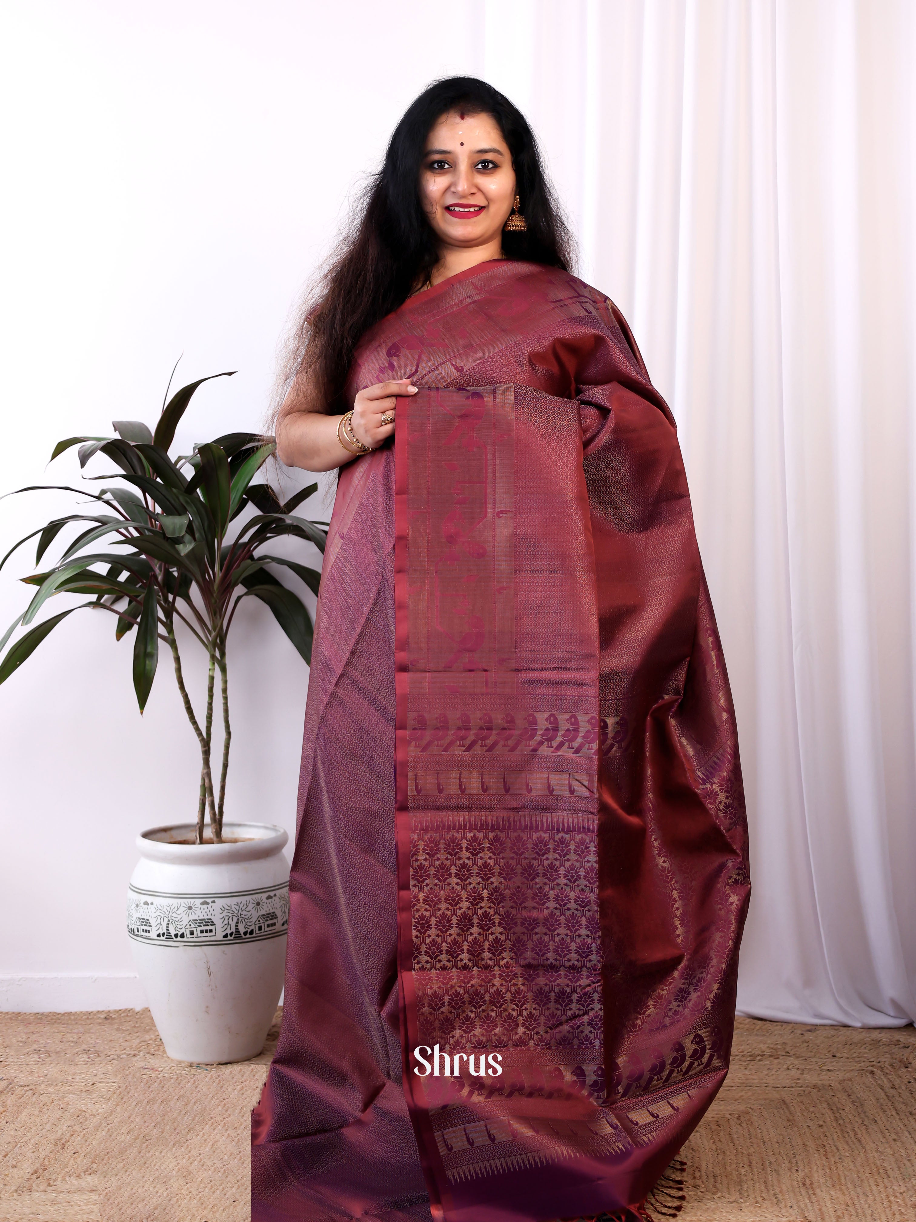 Maroon - Soft Silk Saree - Shop on Shrus.com