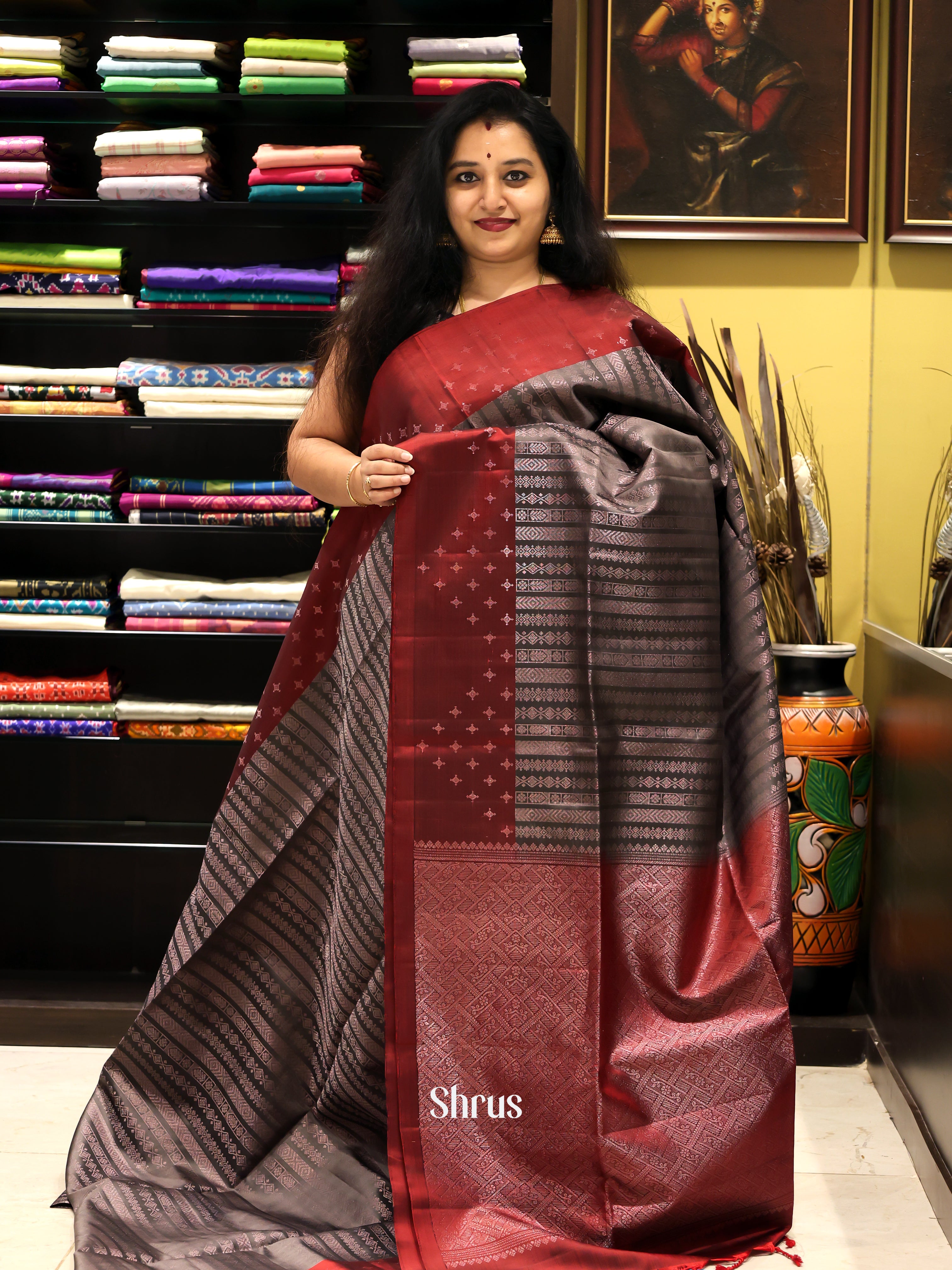 Brown & Maroon- Soft Silk Saree - Shop on Shrus.com