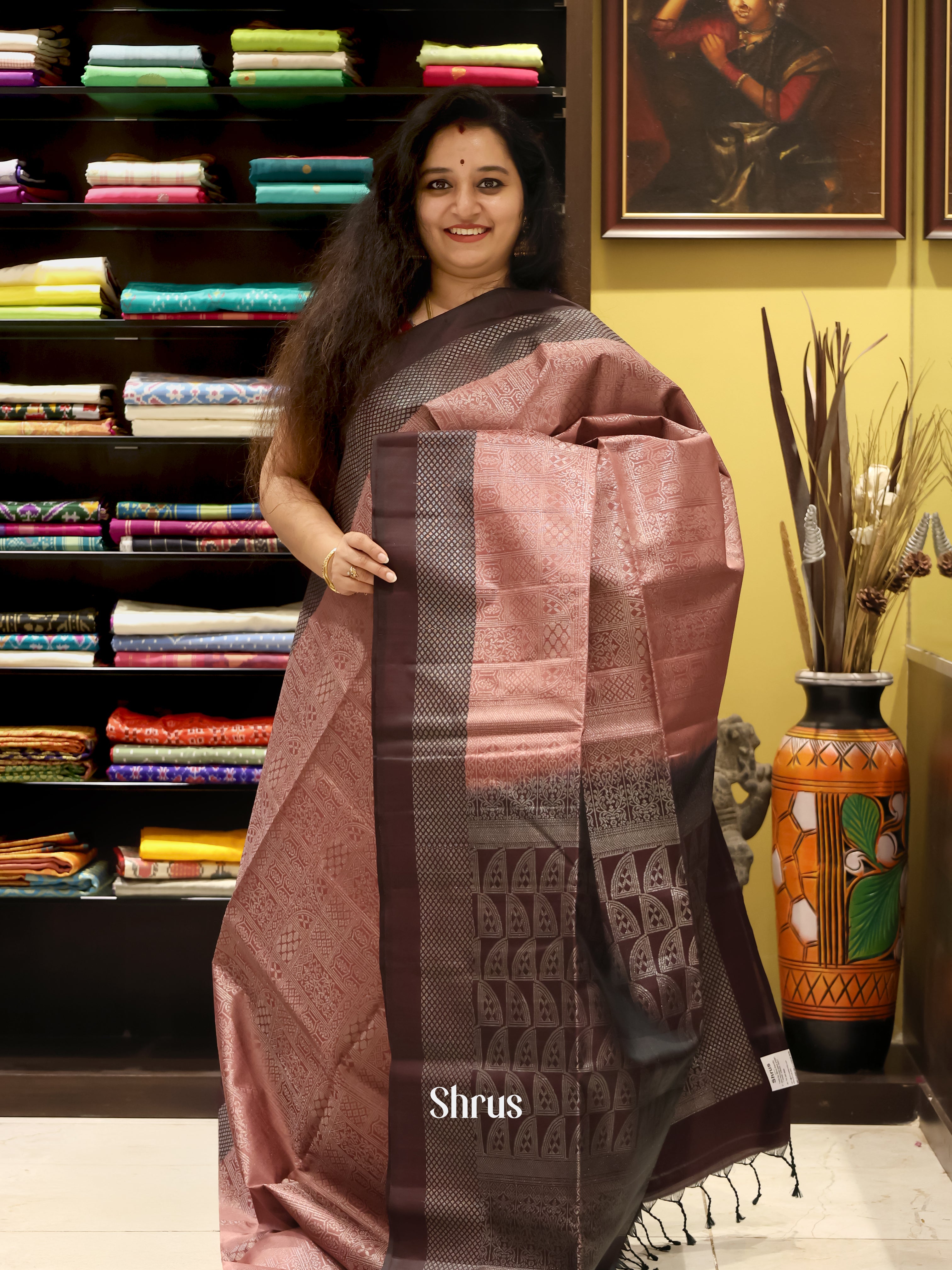 Onion Peel & Brown- Soft Silk Saree - Shop on Shrus.com