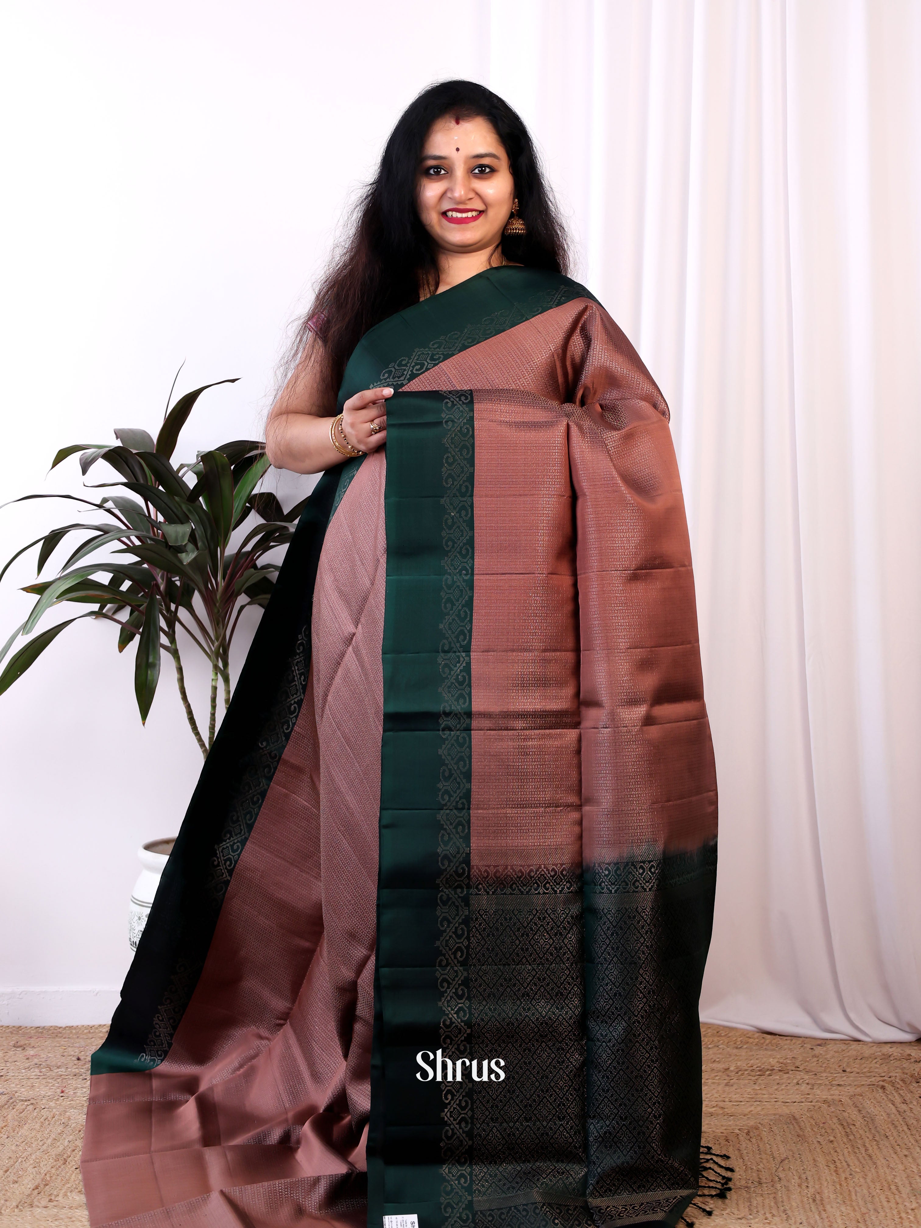 Onion Peel & Green- Soft Silk Saree - Shop on Shrus.com