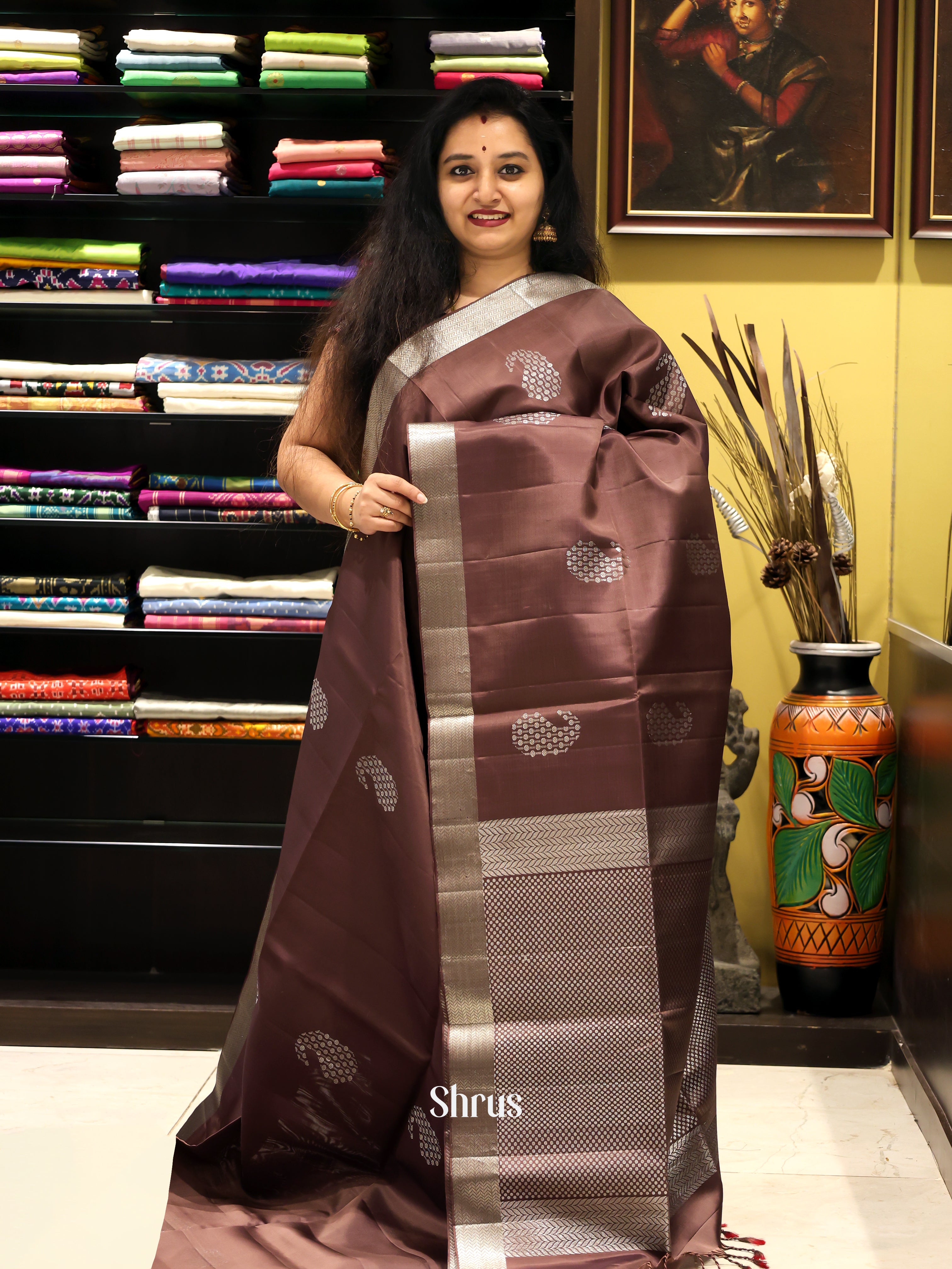 Brown(Single Tone)- Soft Silk Saree-1