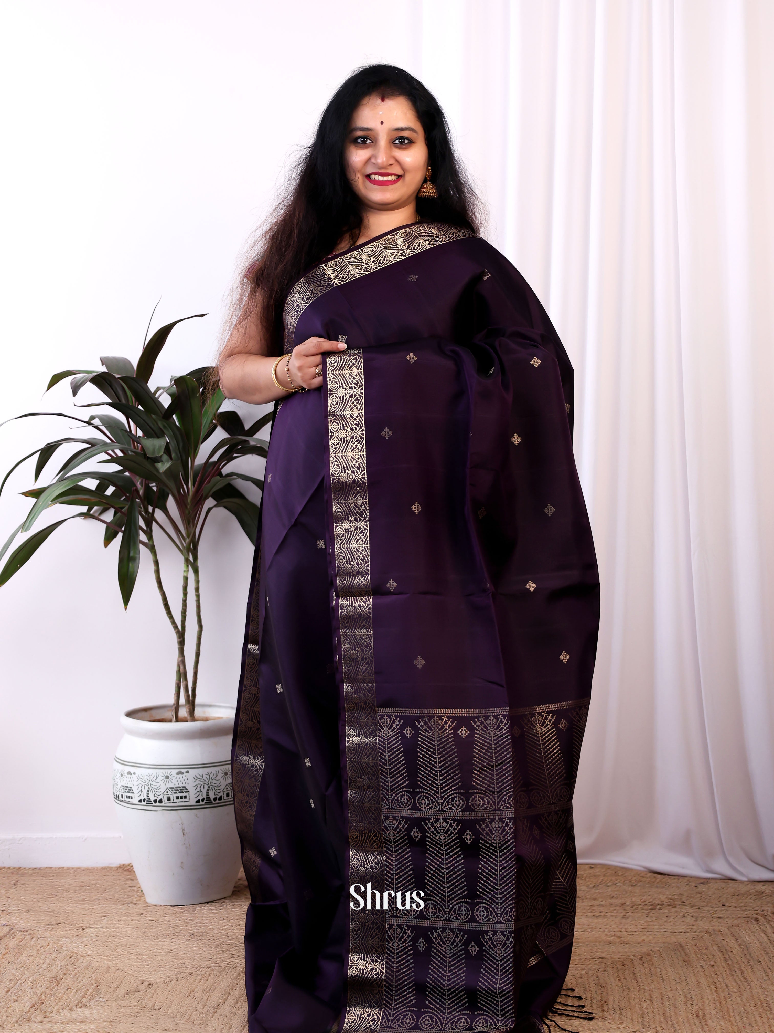 Deep Wine(Single Tone) - Soft Silk Saree - Shop on Shrus.com
