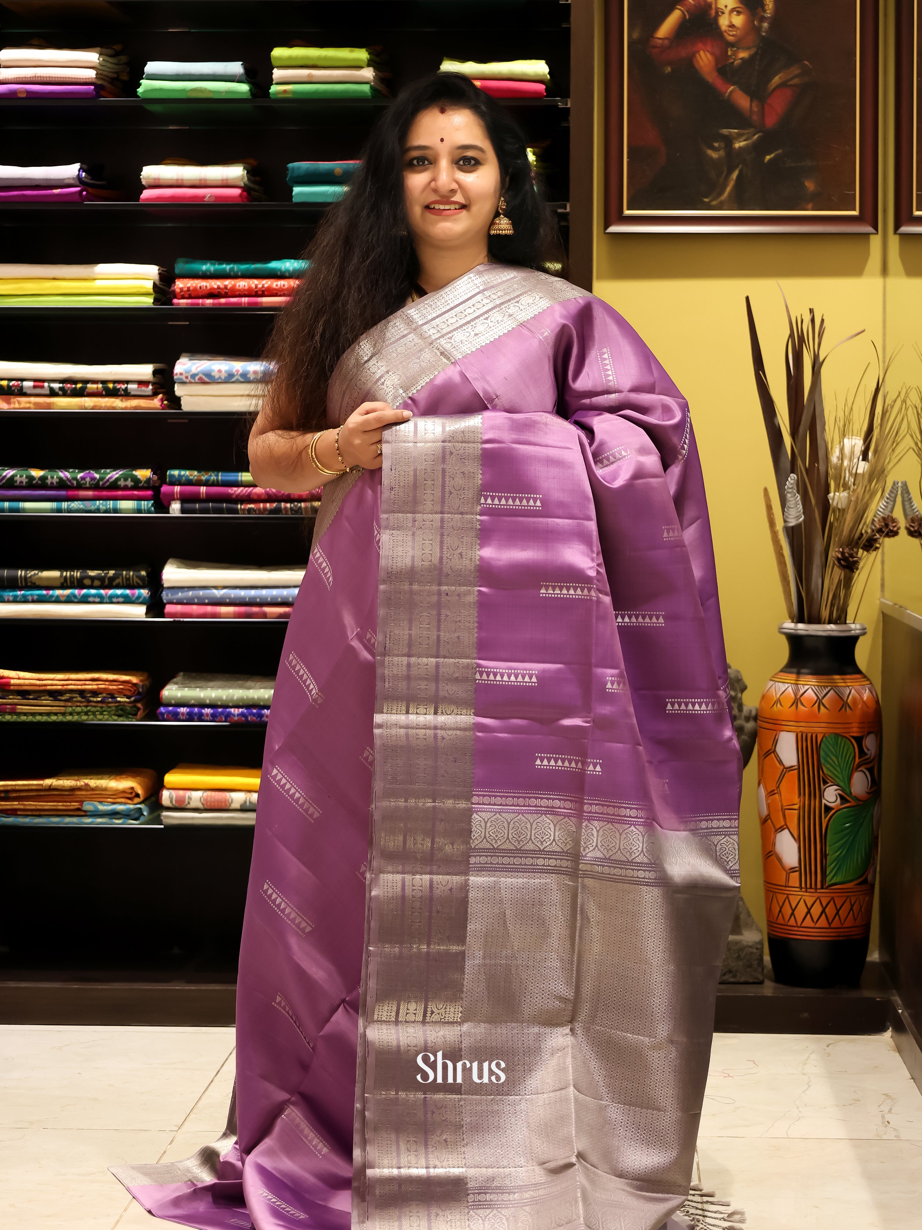 Purple & Grey - Soft silk Saree - Shop on Shrus.com