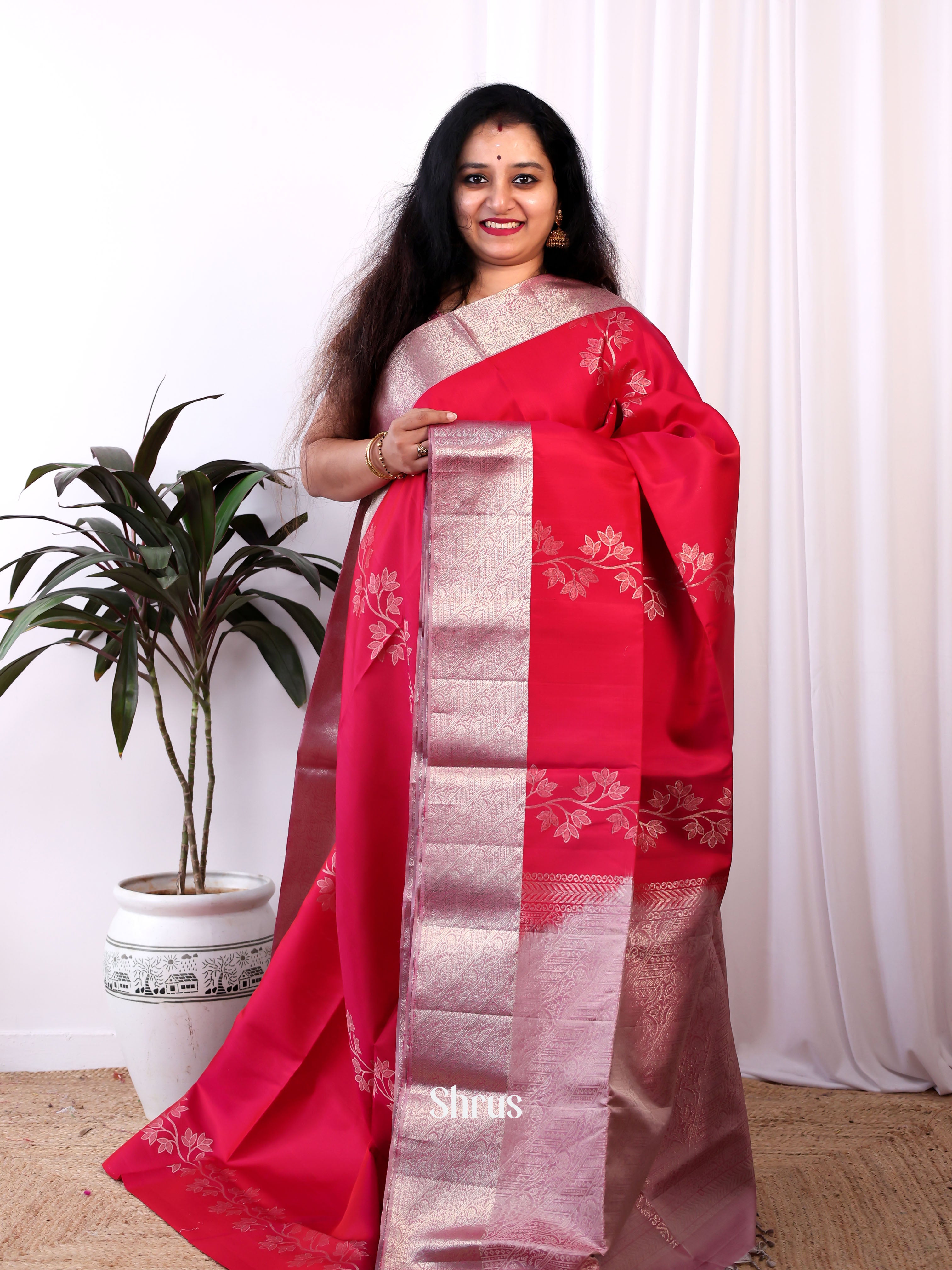 Reddish Pink & Peach- Soft Silk Saree - Shop on Shrus.com