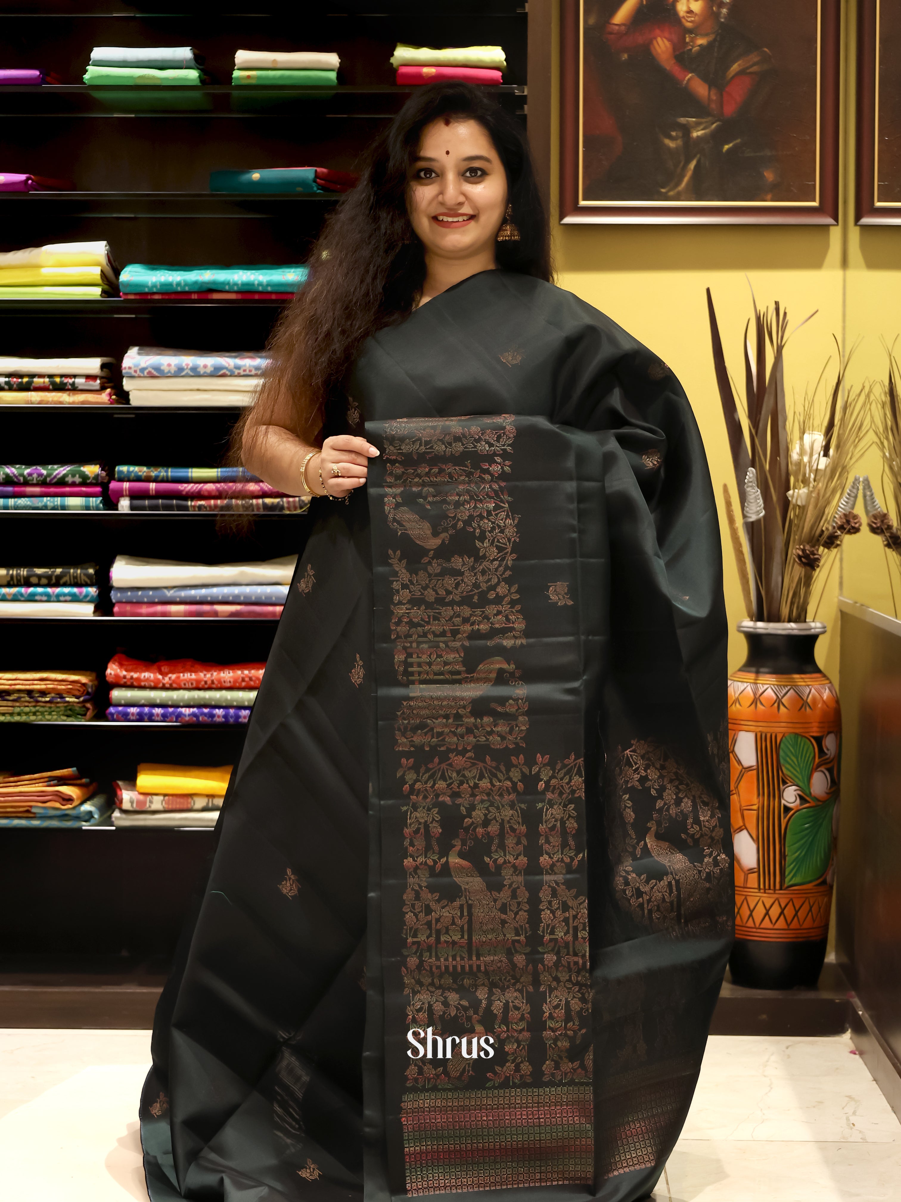 Black(Single Tone)- Soft Silk Saree - Shop on Shrus.com