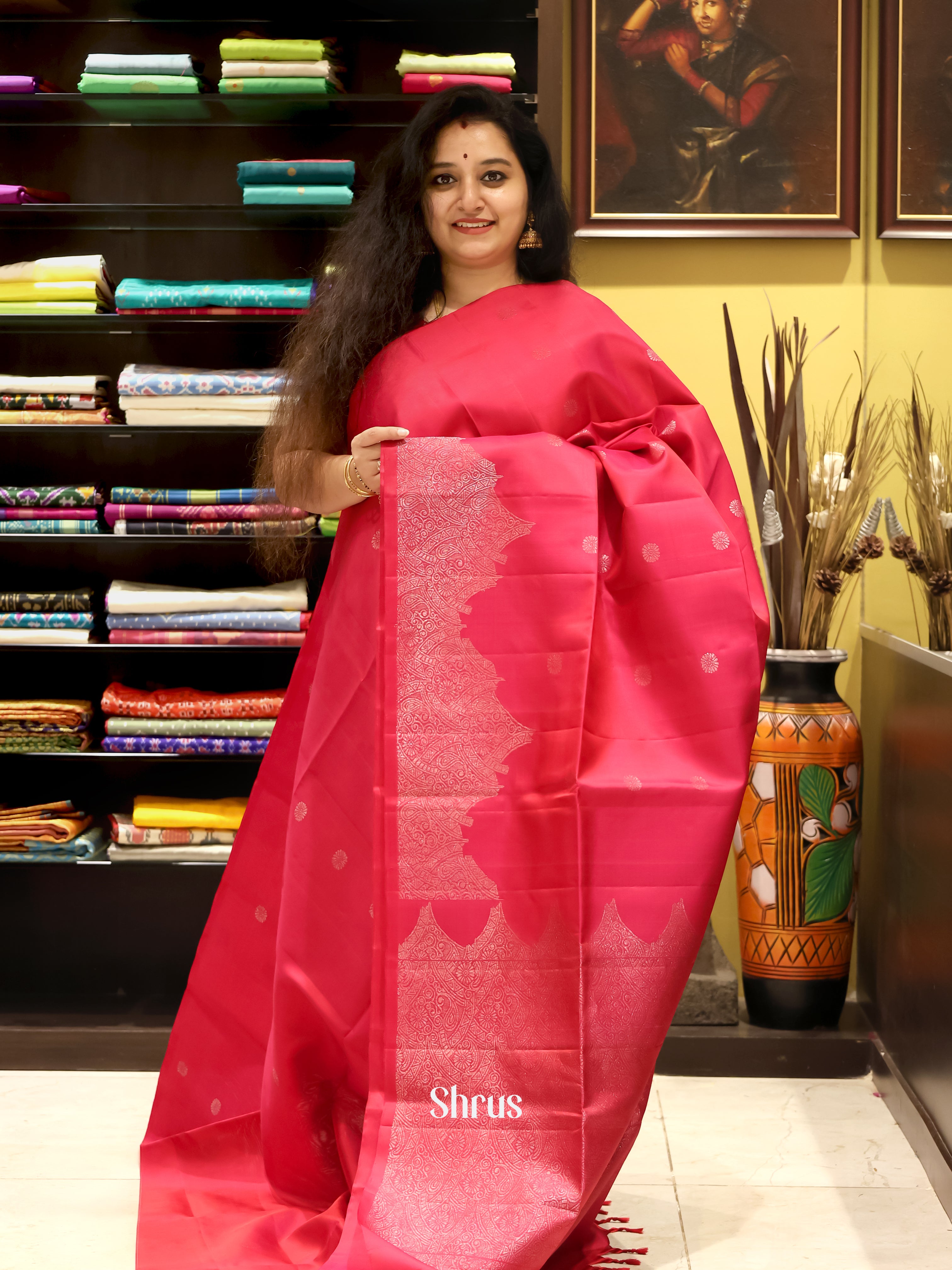 Reddish Pink(Single Tone)- Soft Silk Saree - Shop on Shrus.com