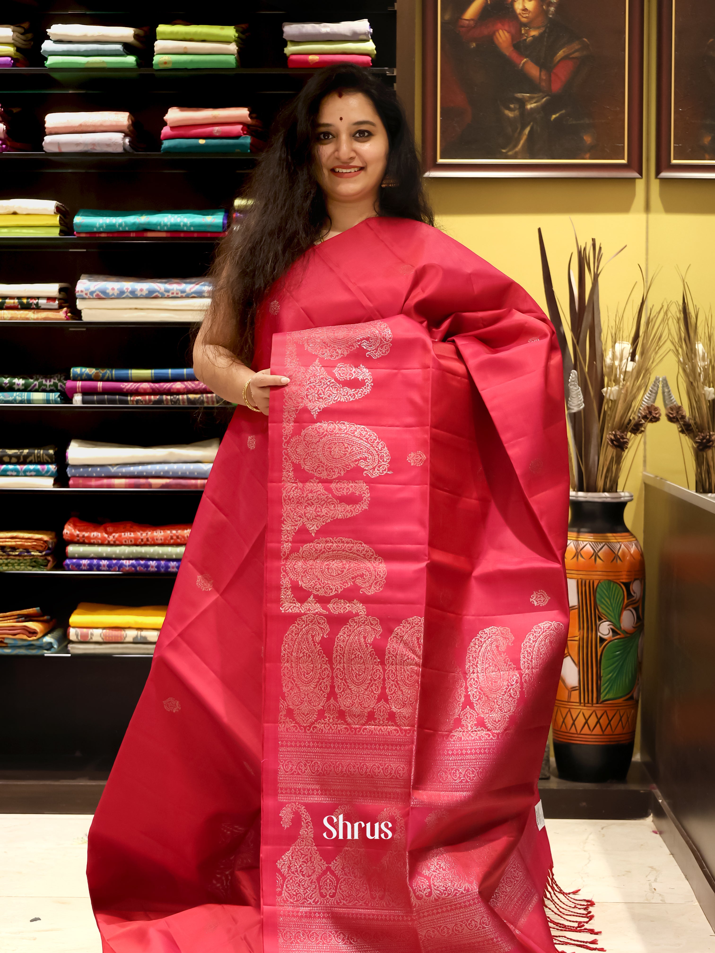 Red(Single Tone) - Soft Silk Saree - Shop on Shrus.com