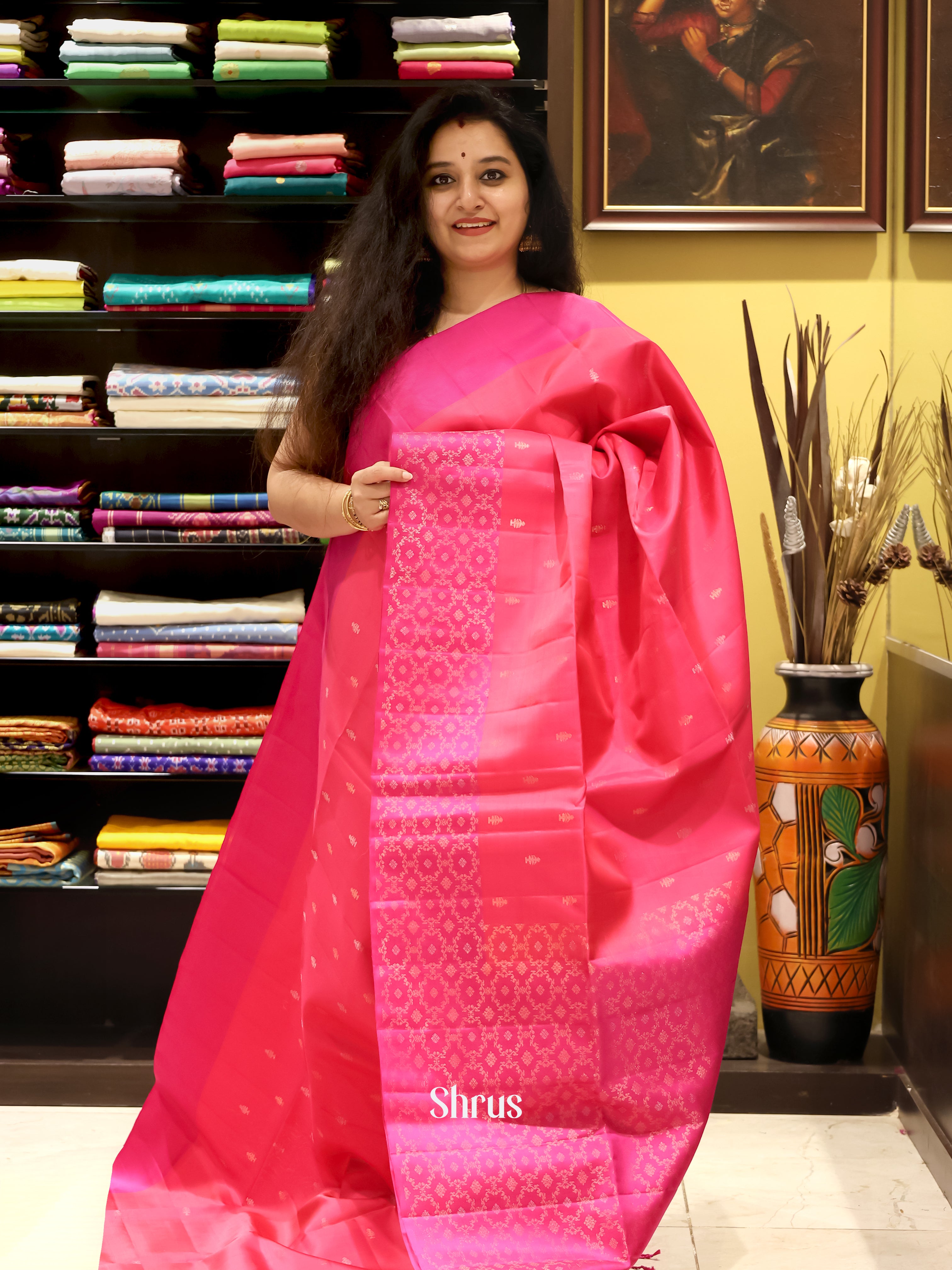 Pink - Soft Silk Saree - Shop on Shrus.com