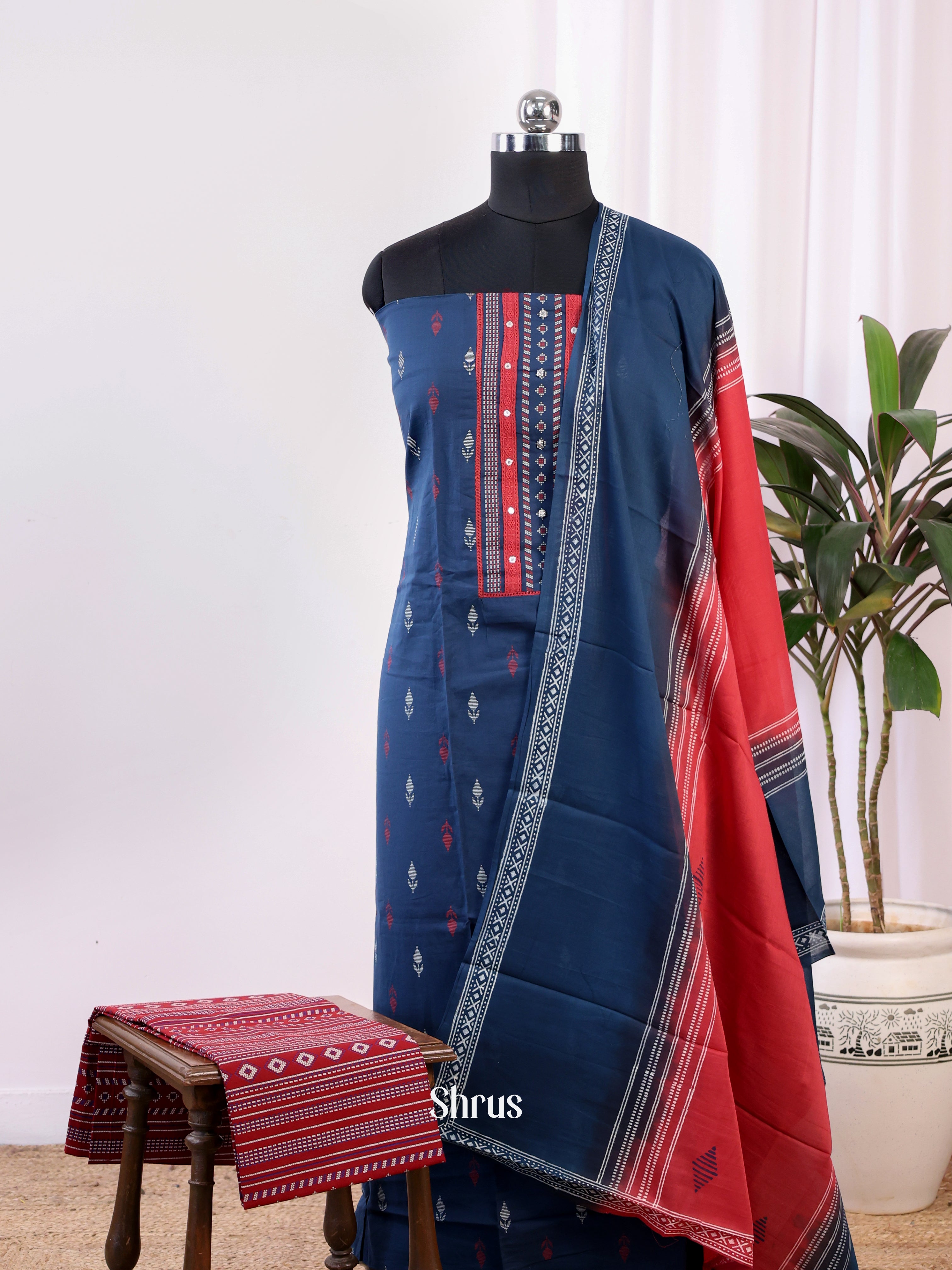 Blue & Red - Ajrakh Salwar - Shop on Shrus.com