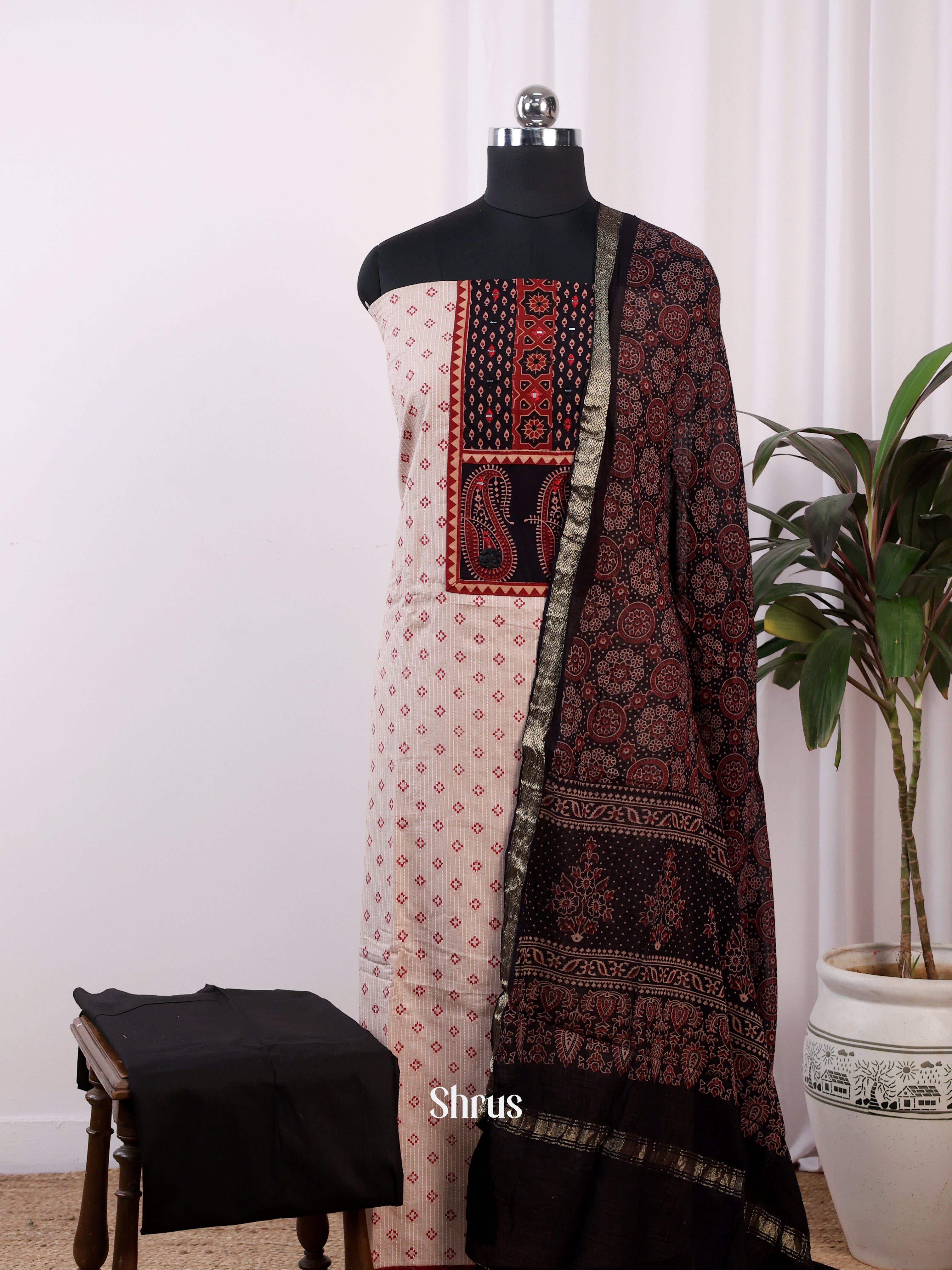 Cream & Black - Ajrakh Salwar - Shop on Shrus.com