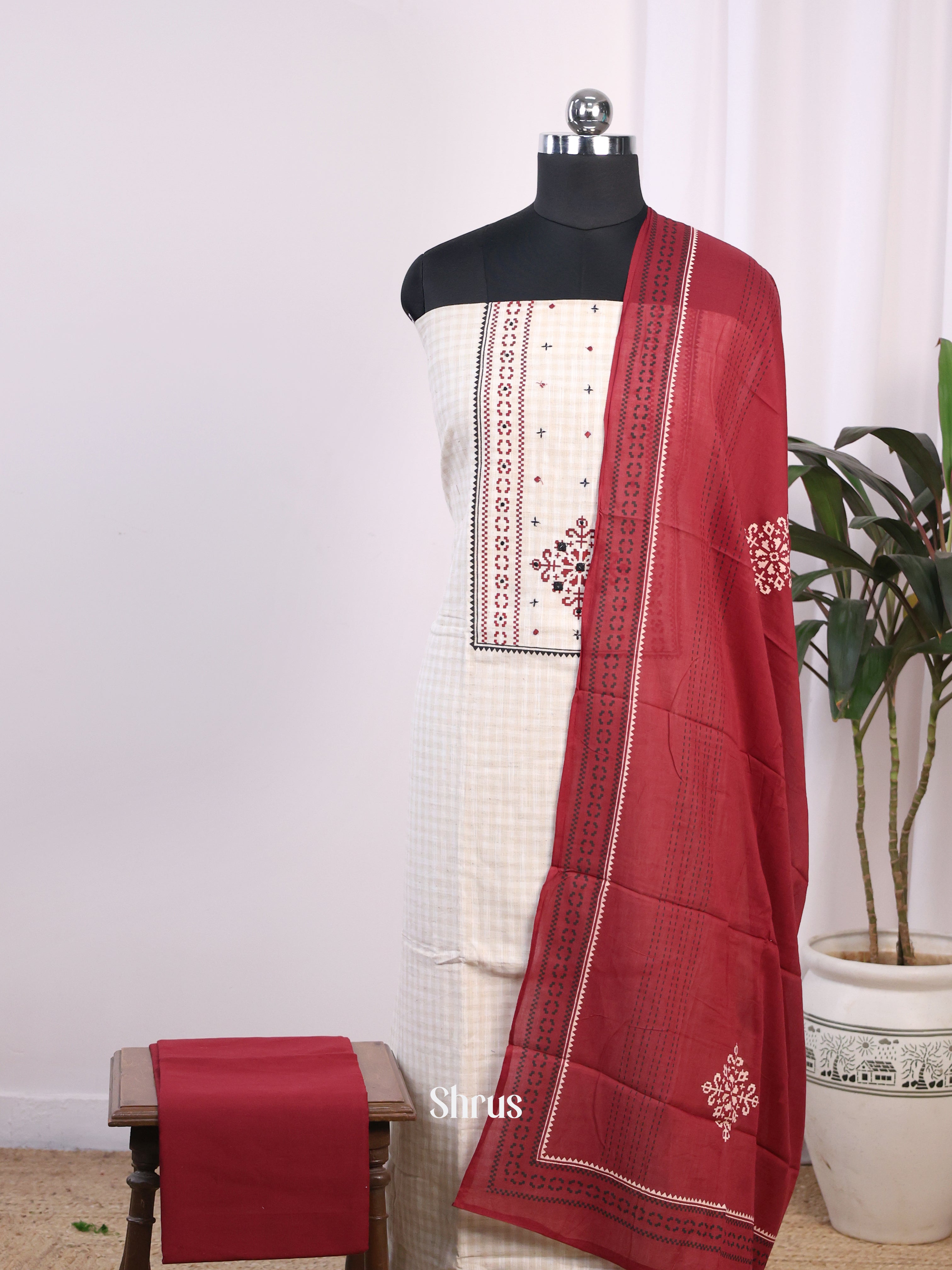 White & Maroon - Cotton salwar - Shop on Shrus.com