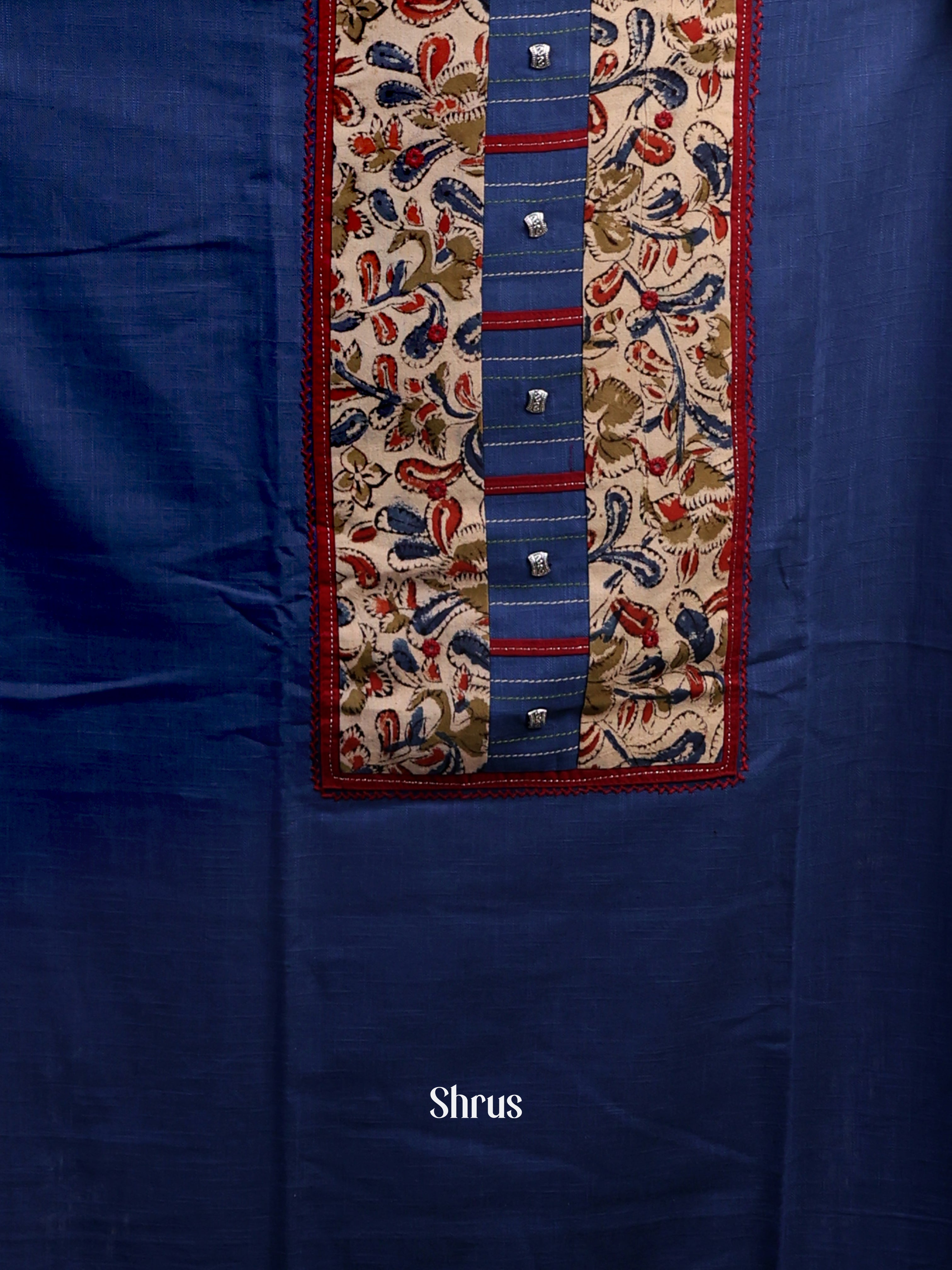 Blue & Maroon - Cotton Salwar Suit Unstitched Top, Bottom & Dupatta - CJS12134 - Shop on Shrus.com