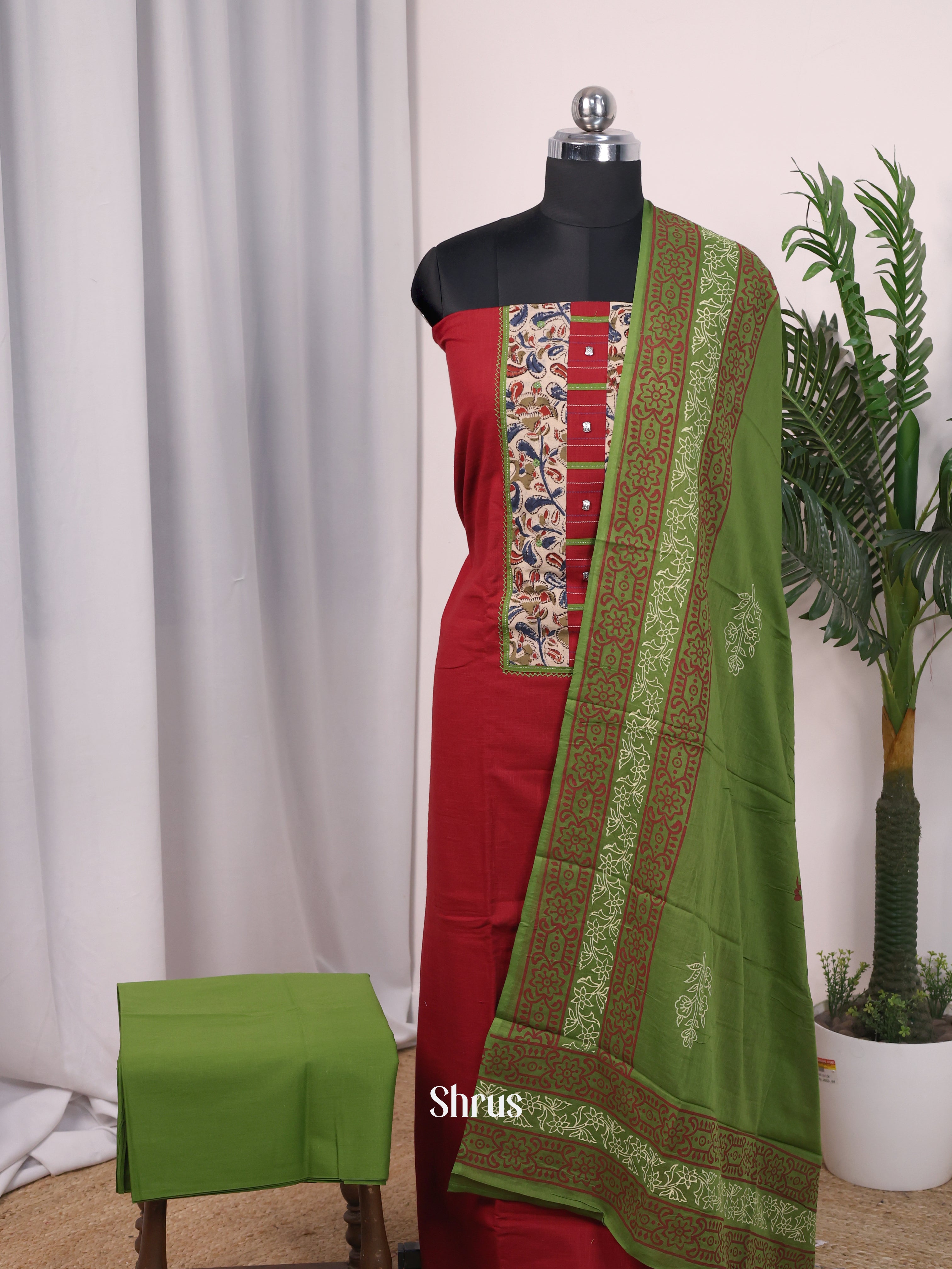 Maroon & Green - Cotton salwar - Shop on Shrus.com